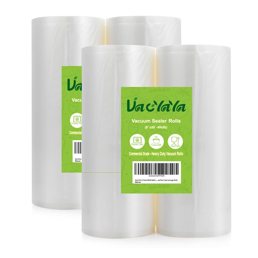 VacYaYa 4 Pack 8X50 Rolls (200 Feet Total) BPA-Free Heavy Duty Vacuum Sealer Bags - Ideal for Sous Vide Cooking, Food Storage & Meal Prep | Perfect for Freezing, Marinating & Long-Term Preservation