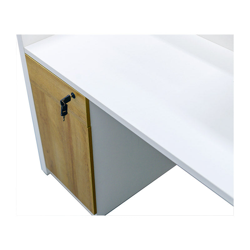 ZIVA 1.8M Left Panel Reception Desk - Modern Oak & White Office Furniture for Hotel, Clinic, and Corporate Lobby