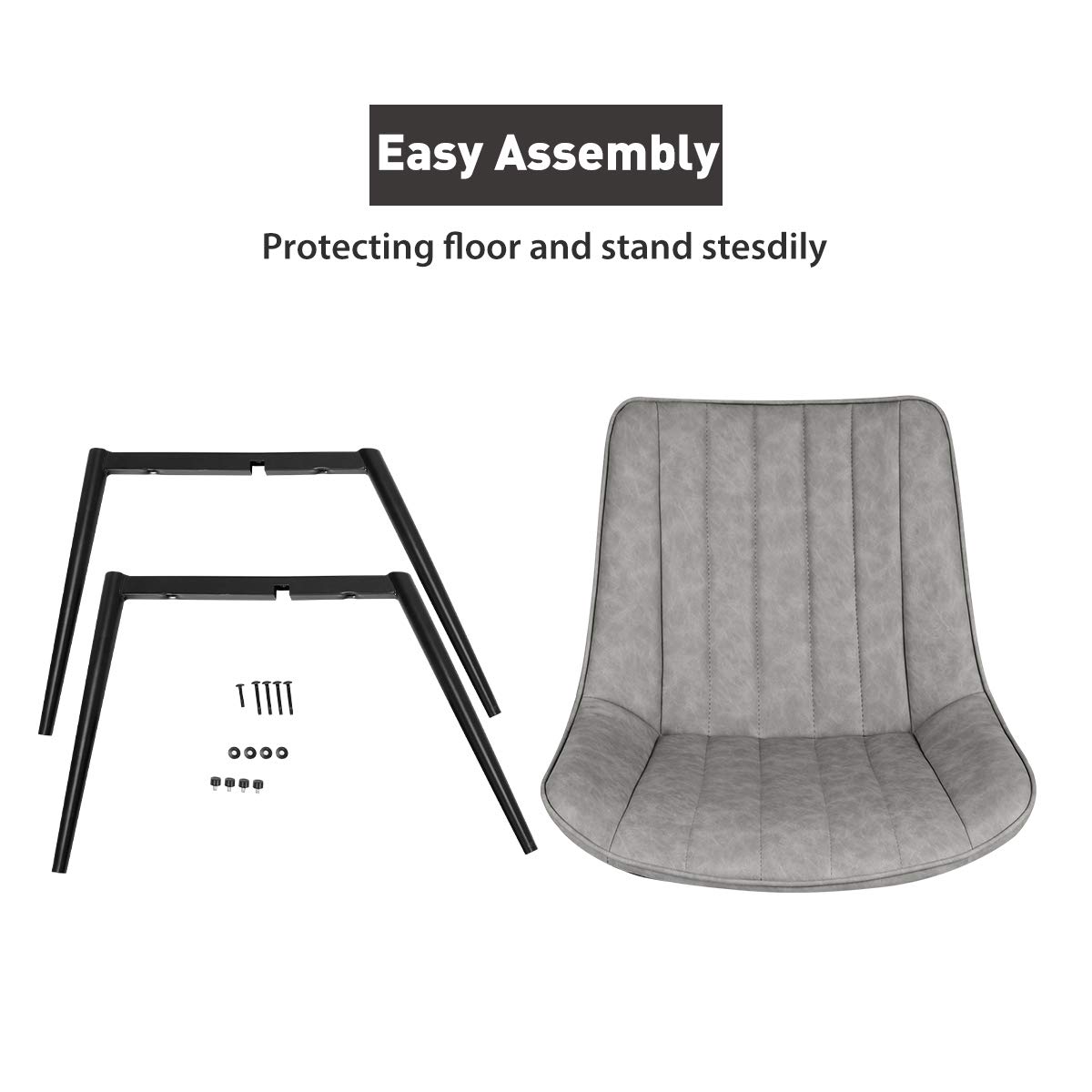 Mid Century Modern Faux Leather Dining Chairs Set of 2 - Upholstered Kitchen & Living Room Chairs with Metal Legs in Gray - Perfect for Small Spaces, Breakfast Nooks & Contemporary Dining Areas