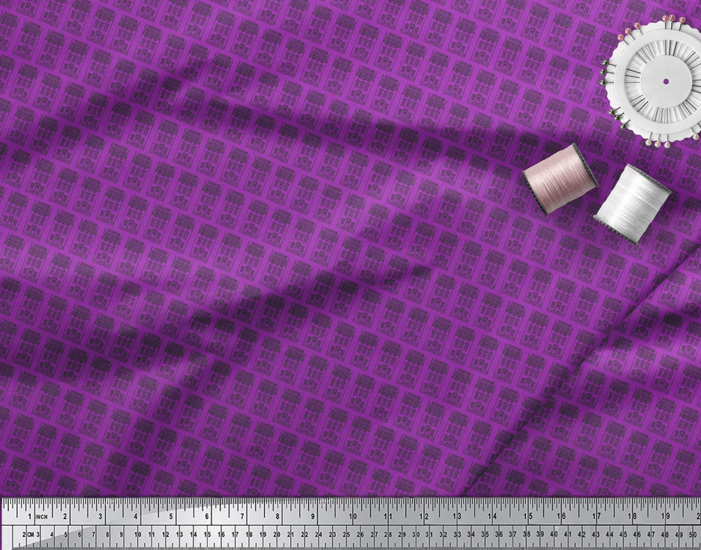 Soimoi 100% Cotton Voile Fabric by The Yard - 42 Inch Wide - Purple Urban Tapestry Architectural Print Fabric for Dresses, Curtains & Home Decor - Lightweight Breathable Material for DIY Sewing Projects