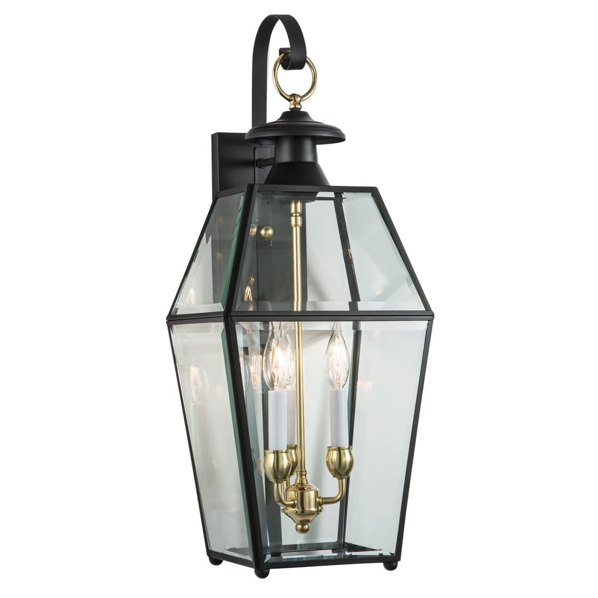 Olde Colony Black Outdoor Wall Sconce with Belved Glass - Waterproof Exterior Lighting for Porch, Patio, Garden, and Entryway