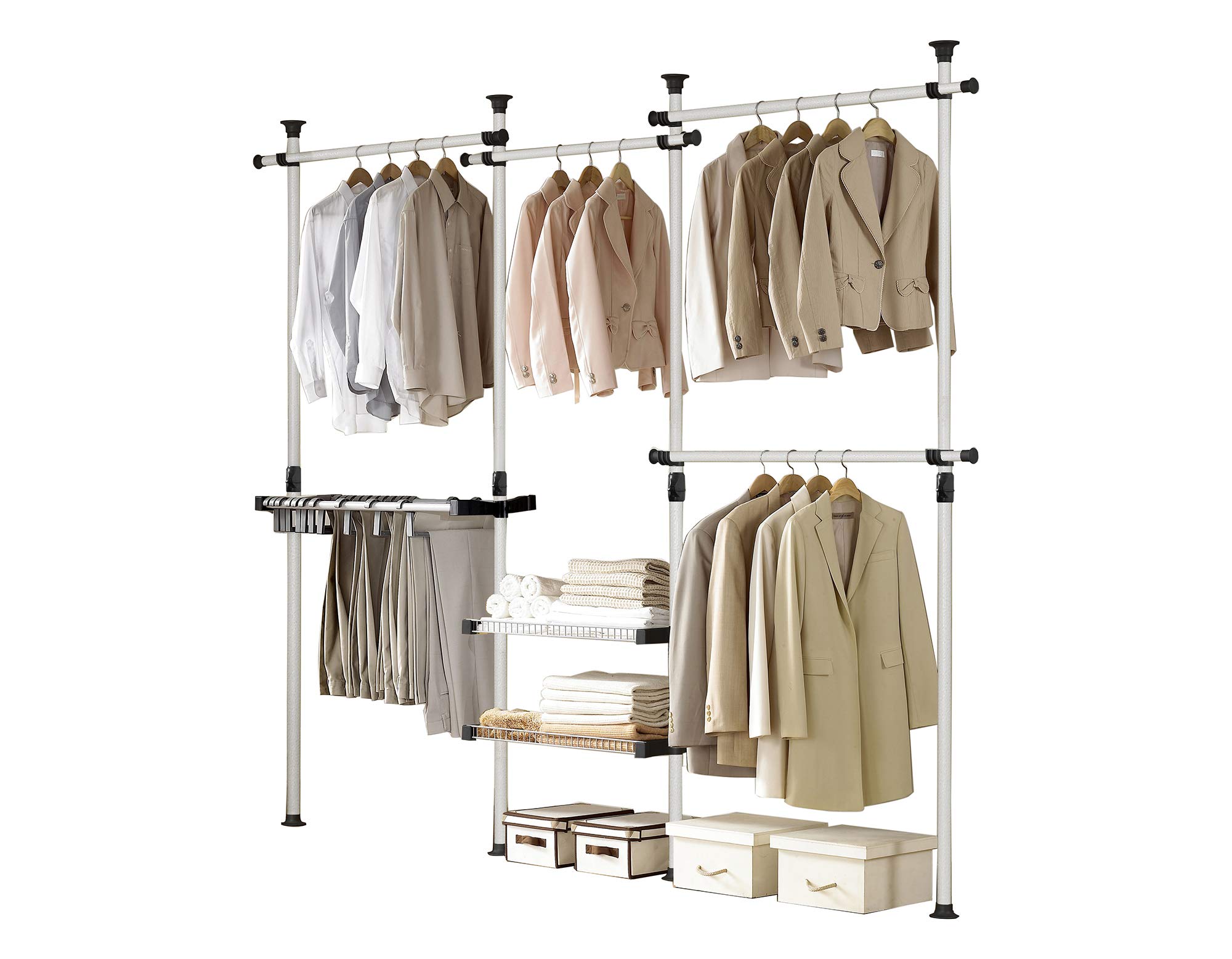 Heavy Duty Prince Hanger Deluxe Pants & Shelf Hanger - 880LBS Capacity, One-Touch Load, Adjustable Height Metal Clothing Rack for Wardrobe, Closet & Garment Organization - Freestanding Ivory Tension Rod (PHUS-0052) - Perfect for Bedroom Storage, Laundry Room, Retail Stores & Commercial Use