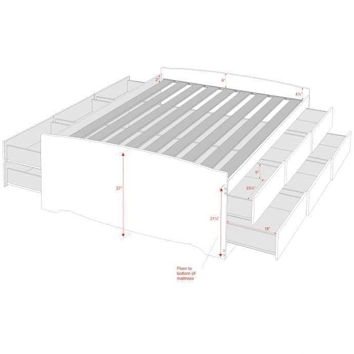 Black Tall Queen Captain’s Platform Storage Bed with 12 Drawers - Spacious Bedroom Furniture with Underbed Storage for Small Spaces & Guest Rooms