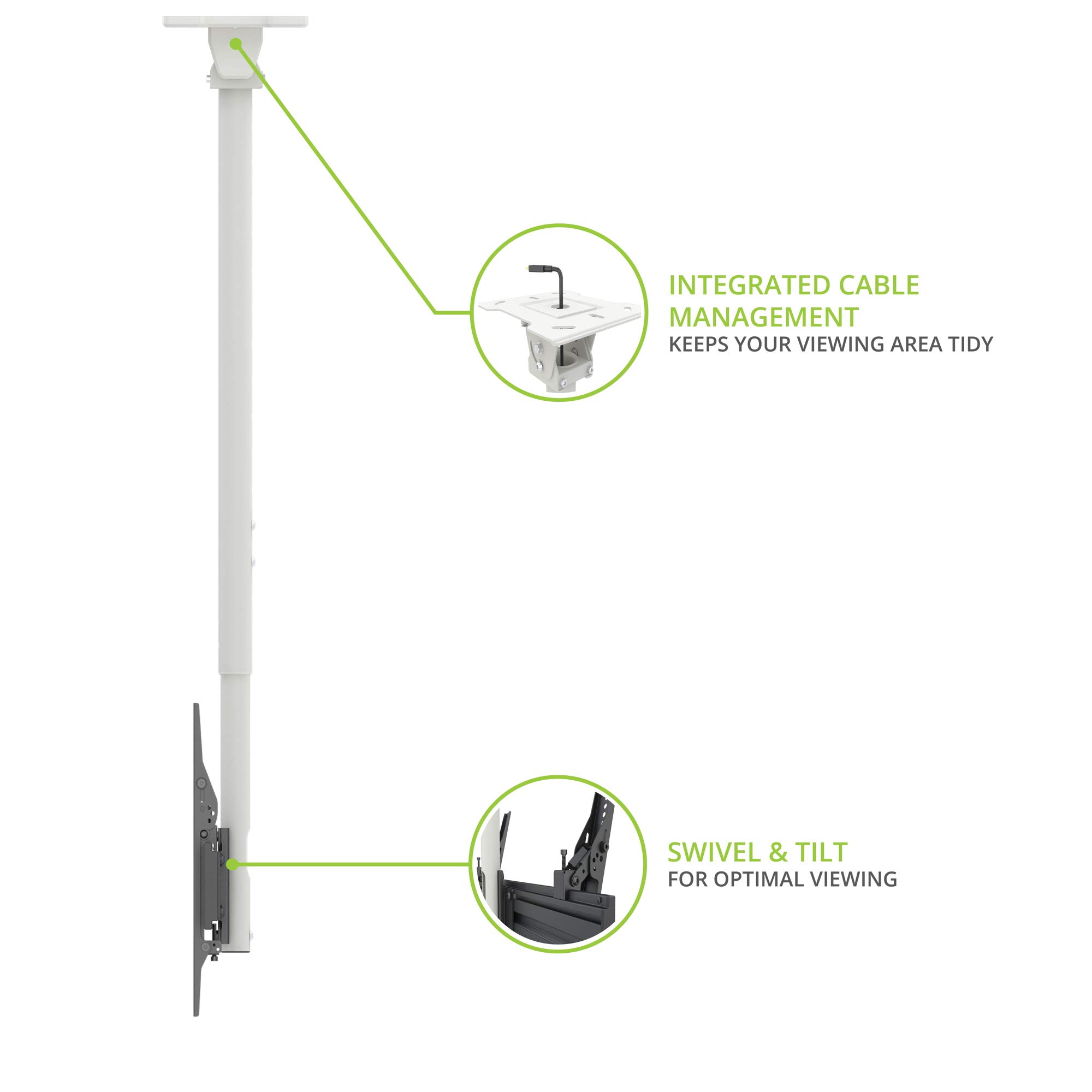 Kanto CM600W White Ceiling TV Mount for 37-70 Inch TVs - Adjustable Height (23