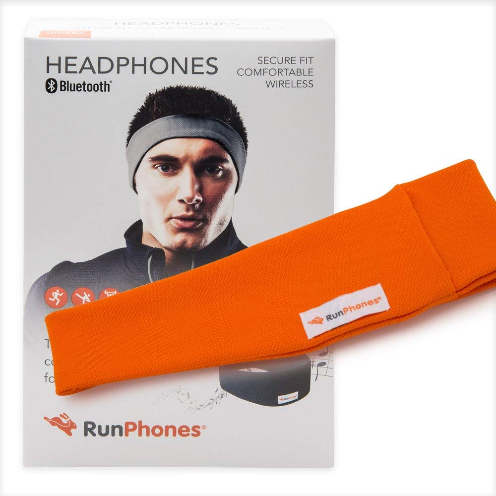 AcousticSheep RunPhones Wireless Bluetooth Headphones for Running, Workout & Sports | Sweatproof Flat Speakers with 10-Hour Rechargeable Battery | Perfect for Jogging, Gym & Outdoor Activities | Orange Exuberance (Size S)