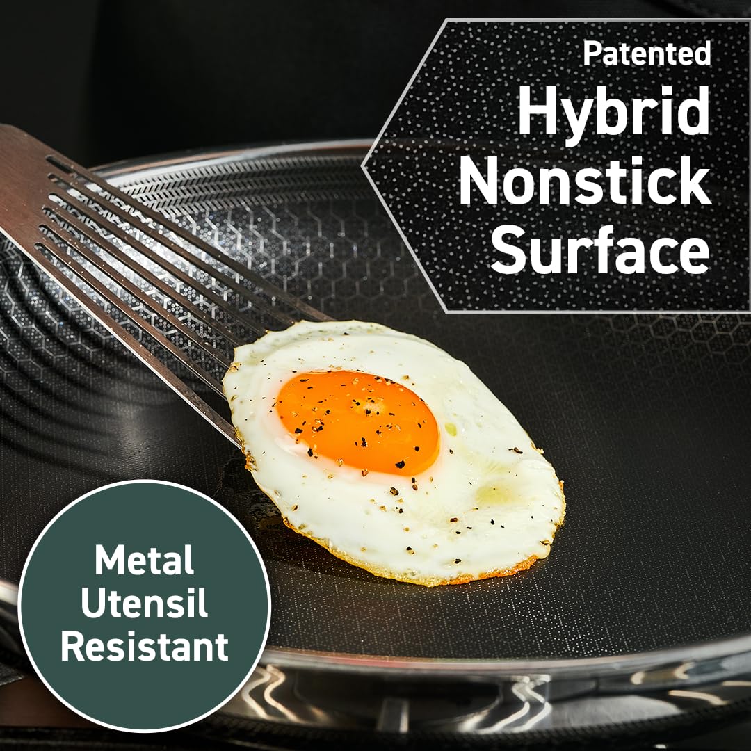 HexClad Hybrid Nonstick 8-Inch Frying Pan - Stay-Cool Handle, Dishwasher & Oven Safe (900°F), Induction Compatible for All Cooktops - Perfect for Searing, Sauteing & Everyday Cooking