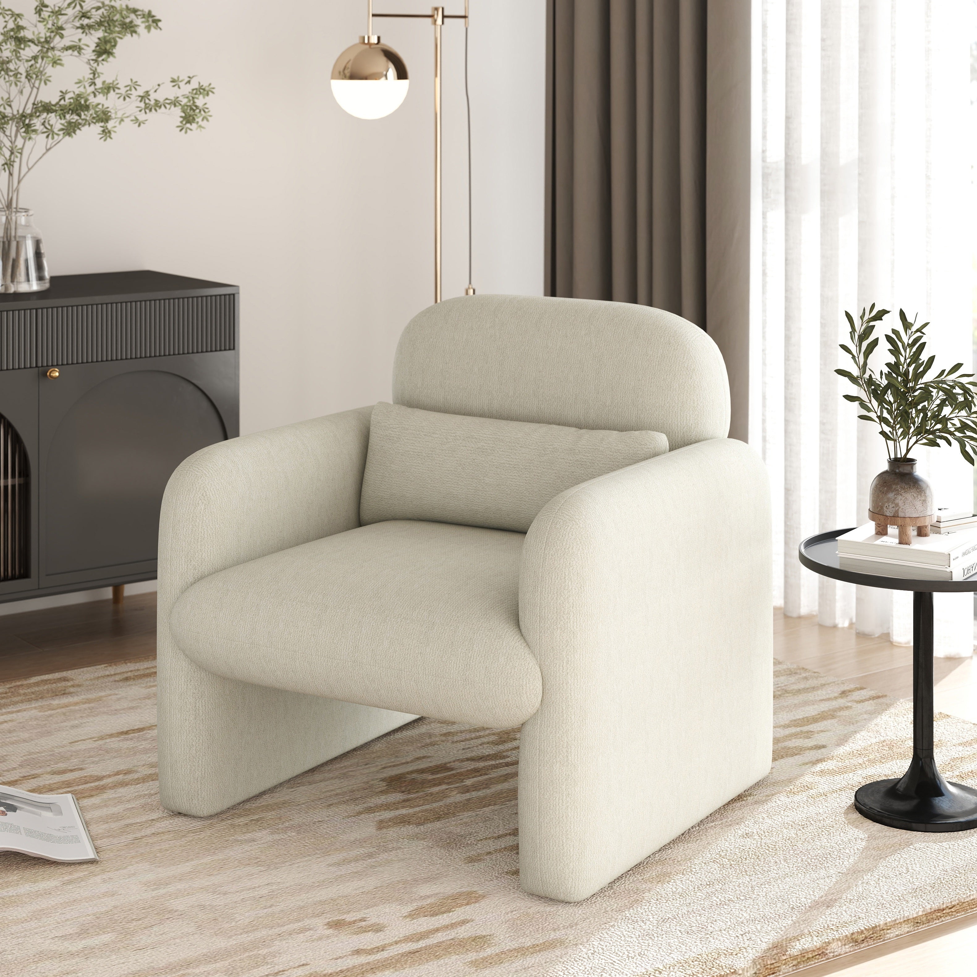 Roundhill Furniture Dylan Modern Upholstered Barrel Armchair in Cream White - Stylish Accent Chair for Living Room, Bedroom or Office