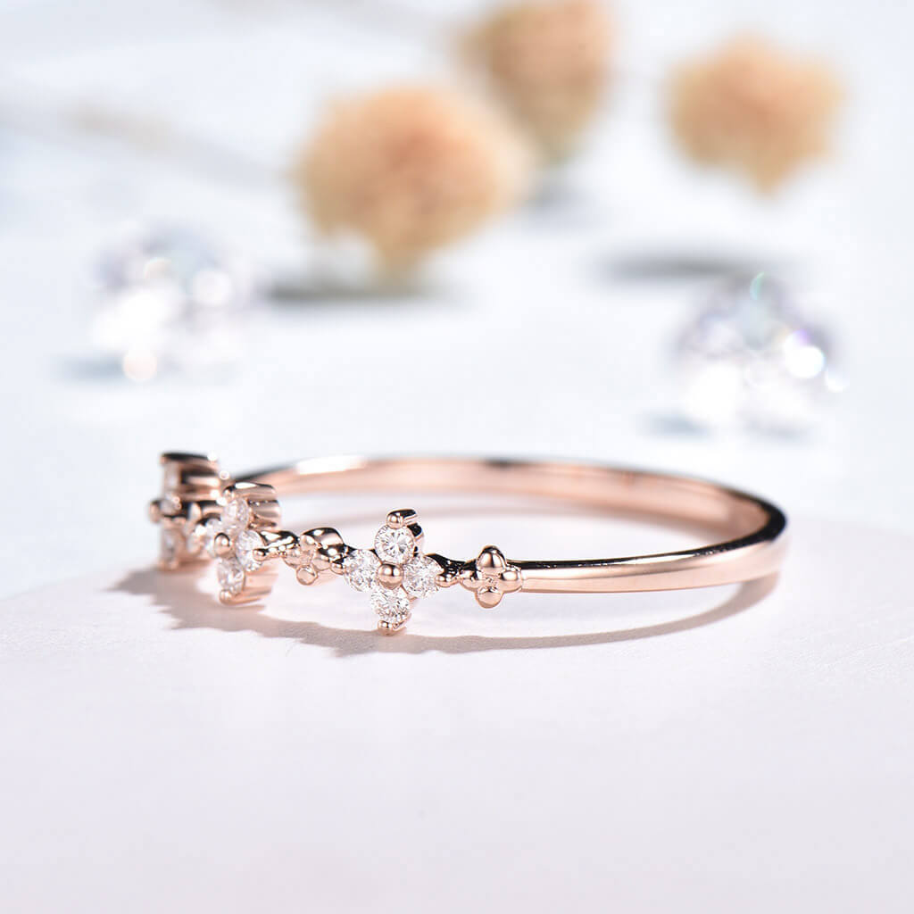 Exquisite Full Cut Flower Diamond Wedding Band - Art Deco Stackable Ring for Women | Perfect for Bridal Sets, Anniversary Gifts & Everyday Elegance