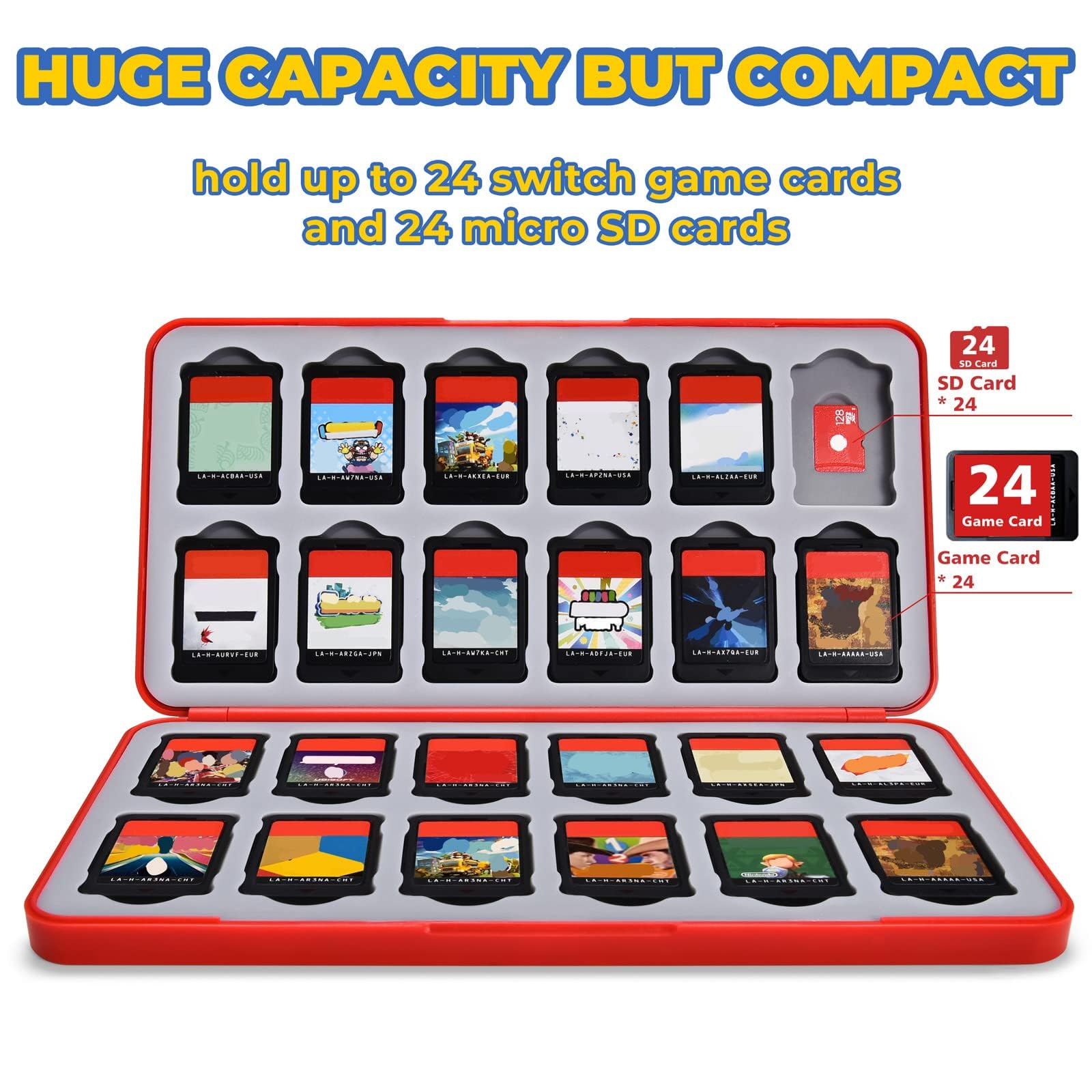 FUNLAB Switch Game Case Holder - Compatible with Nintendo Switch Games & Micro SD Cards - 24 Game Card Storage Organizer - Red - Perfect for Travel & Gaming Storage Organization