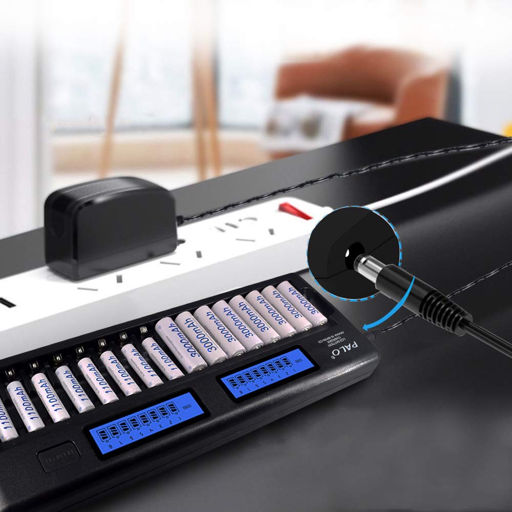 16-Slot LCD Smart Battery Charger for AA/AAA NiMH/NiCd 1.2V Rechargeable Batteries with IC Protection & AC Adapter - Fast Charging for Cameras, Toys, Remotes & Electronics (Upgraded Version)