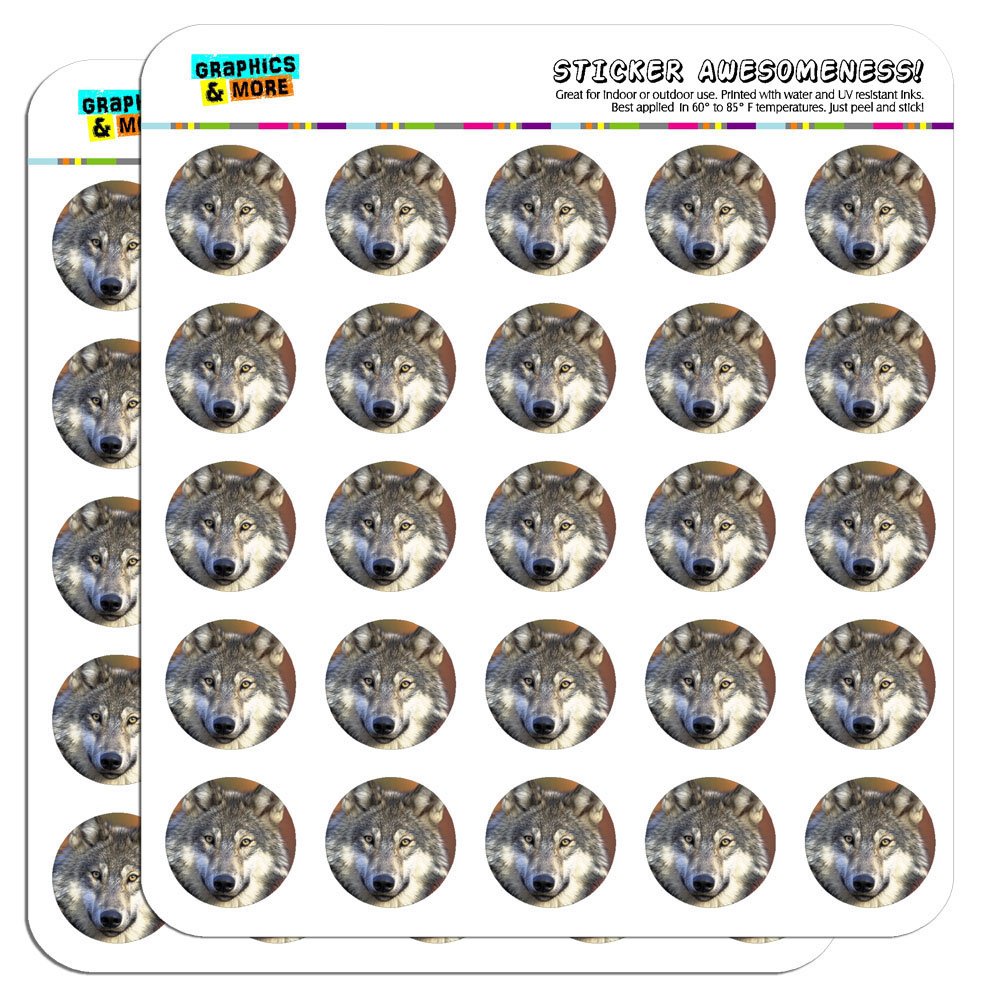 1 Inch Gray Wolf with Fall Background Planner Stickers for Scrapbooking, Bullet Journal, DIY Crafts - Opaque Vinyl Decals - Perfect for Autumn Journals, Calendars & Gift Wrapping