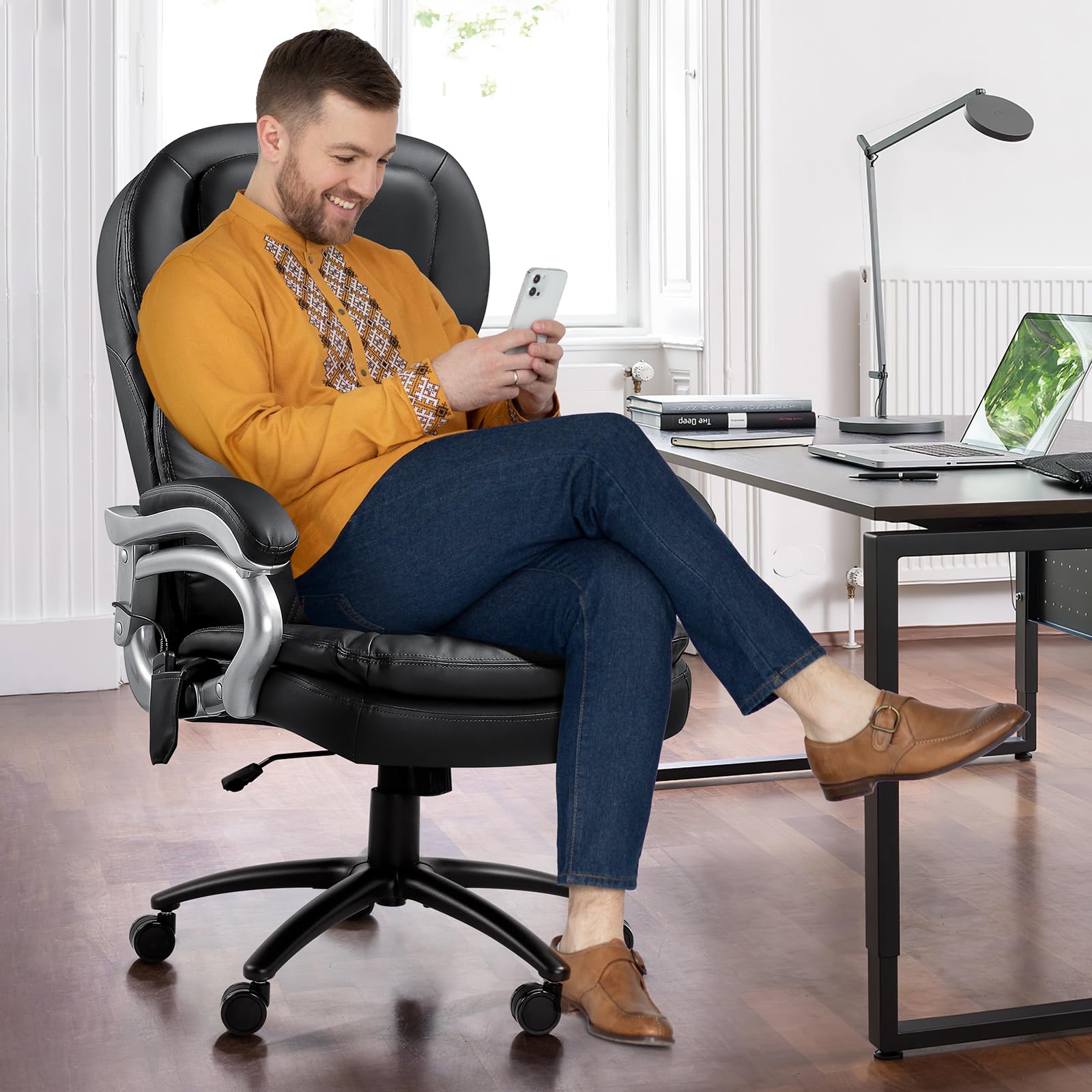 500 LBS Heavy Duty Big and Tall Office Chair with 6-Point Massage & Heating - Ergonomic Executive Chair for Large Adults - Perfect for Home Office, Gaming & Workspaces