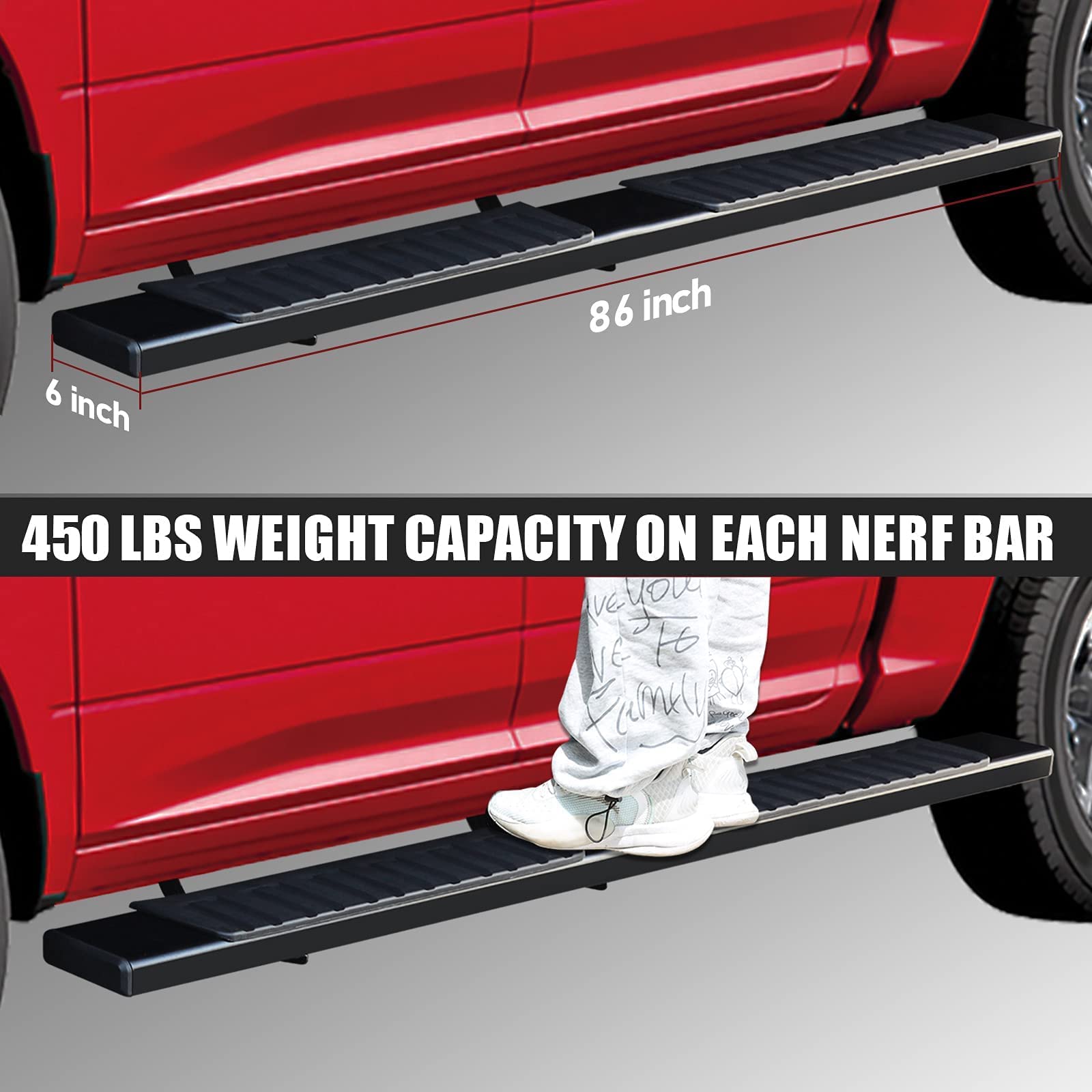 6 Inch Black Running Boards for 2007-2018 Chevy Silverado & GMC Sierra 1500/2500HD/3500HD Crew Cab - Heavy Duty Side Steps for Easy Truck Access - Perfect for Off-Roading, Work Trucks & Daily Commutes