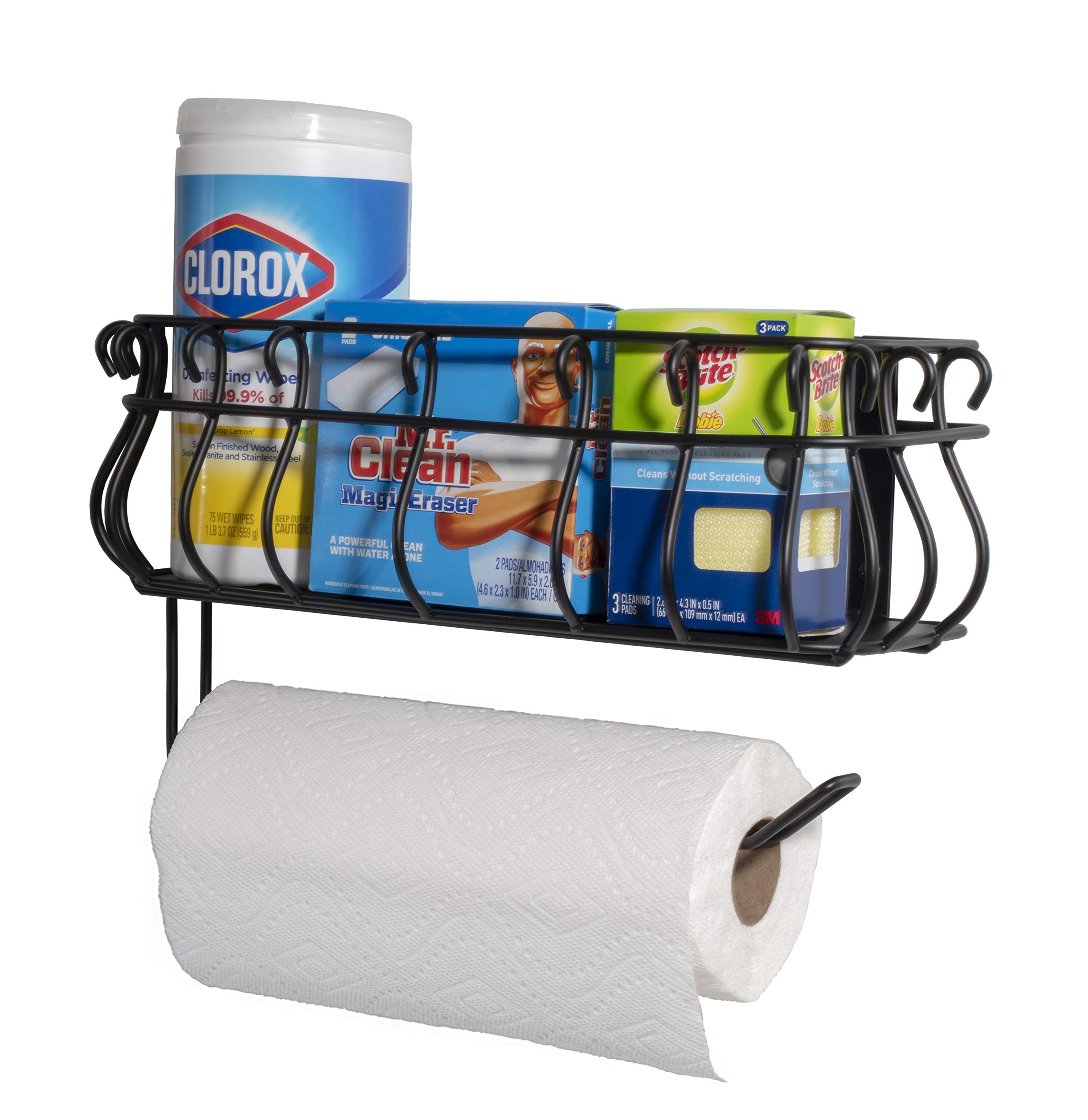 Stainless Steel Wall Mounted Kitchen Paper Towel Holder with Shelf - Space Saving Storage Organizer for Sponges, Utensils & Cleaning Supplies - Perfect for Small Kitchens, RVs & Apartments