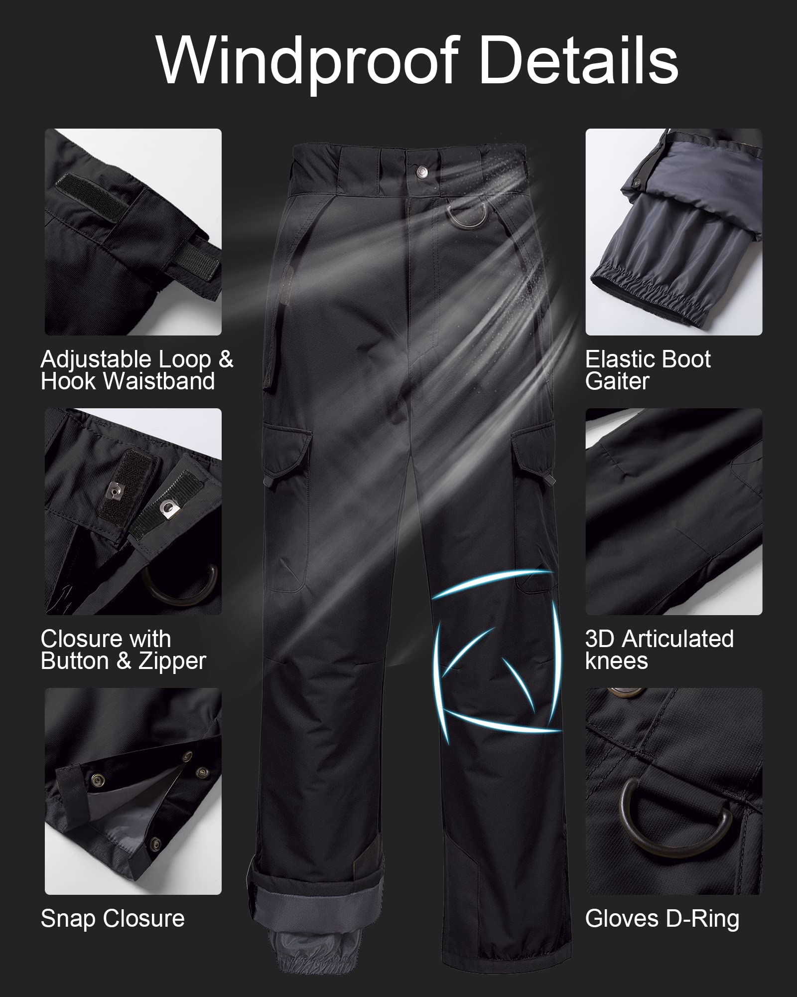 CREATMO Men's Waterproof Insulated Snow Pants - Winter Ski Bibs with Cargo Pockets for Snowboarding & Outdoor Activities | Cold Weather Gear for Men