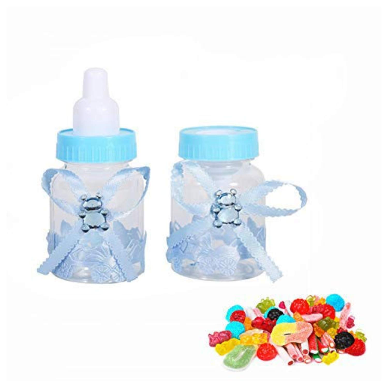 50pcs Mini Fillable Candy Bottles - 3.5 Inch Cute Feeding Bottle Shape Candy Boxes for Birthday, Baby Shower & Christening Party Decorations (Blue) - Perfect for Wedding Favors, Baby Showers & Gift Packaging