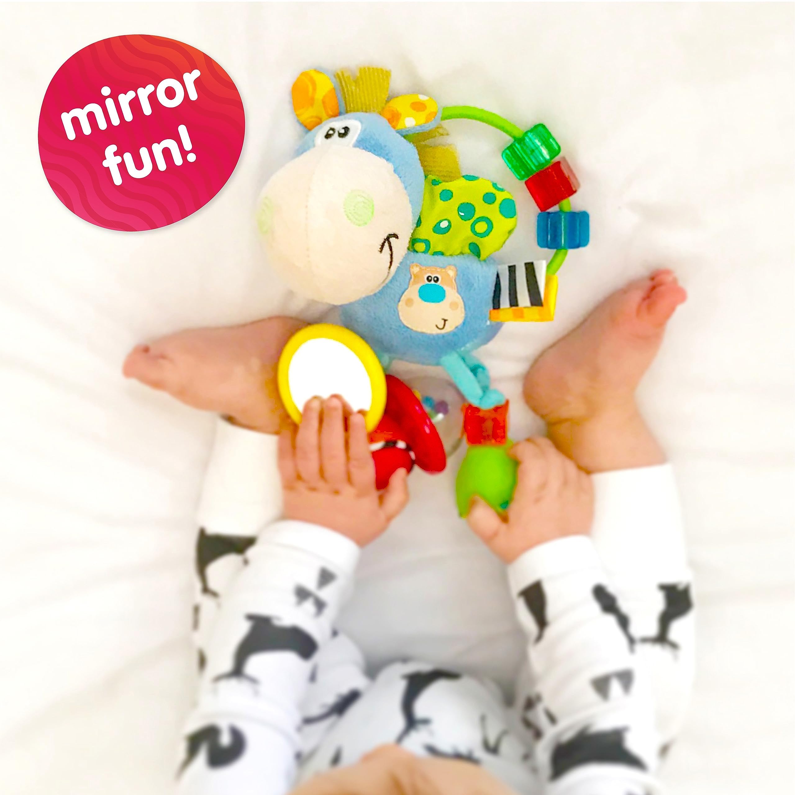 Playgro Soft Baby Developmental Toys for 3-12 Months - Non-Toxic Plush Rattle & Teething Toy for Newborns & Infants - Sensory Activity Gift (Blue Clip Clop) - Perfect for Tummy Time, Stroller & Crib Play