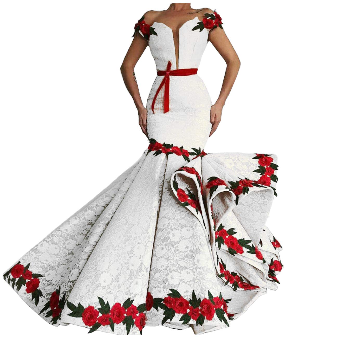 Aries Tuttle Lace Mermaid Prom Dress for Women - Elegant Evening Gown with Floral Embroidery for Wedding, Bridal Shower & Special Occasions | Perfect for Formal Events, Dances & Red Carpet