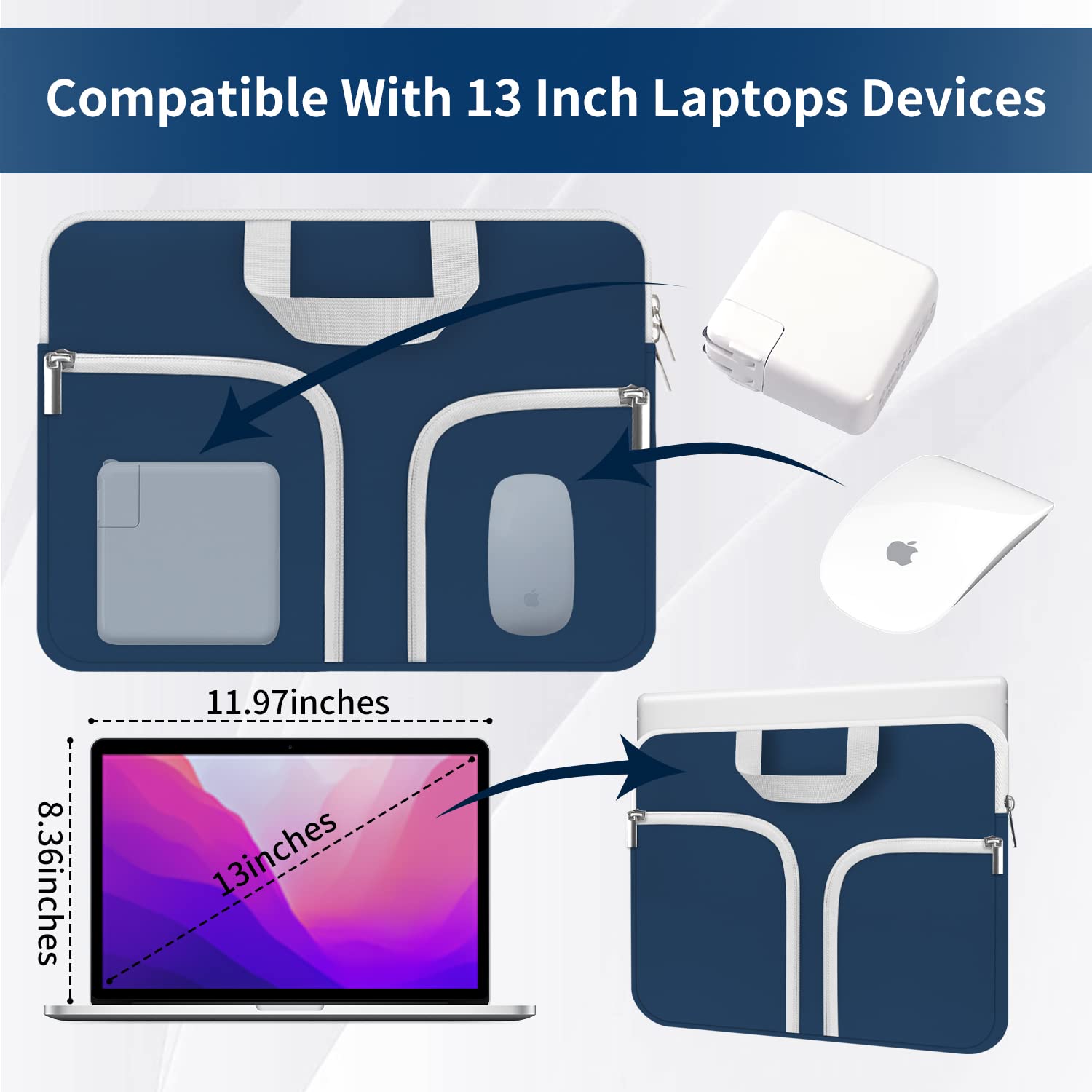 HESTECH 11.6-12.3 Inch Chromebook Case - Neoprene Laptop Sleeve Protective Cover for Acer R11, HP Stream, Samsung, Surface X, MacBook Air/Pro M2 M1 - Lightweight & Shockproof - Perfect for School, Office & Travel - Pacific Blue