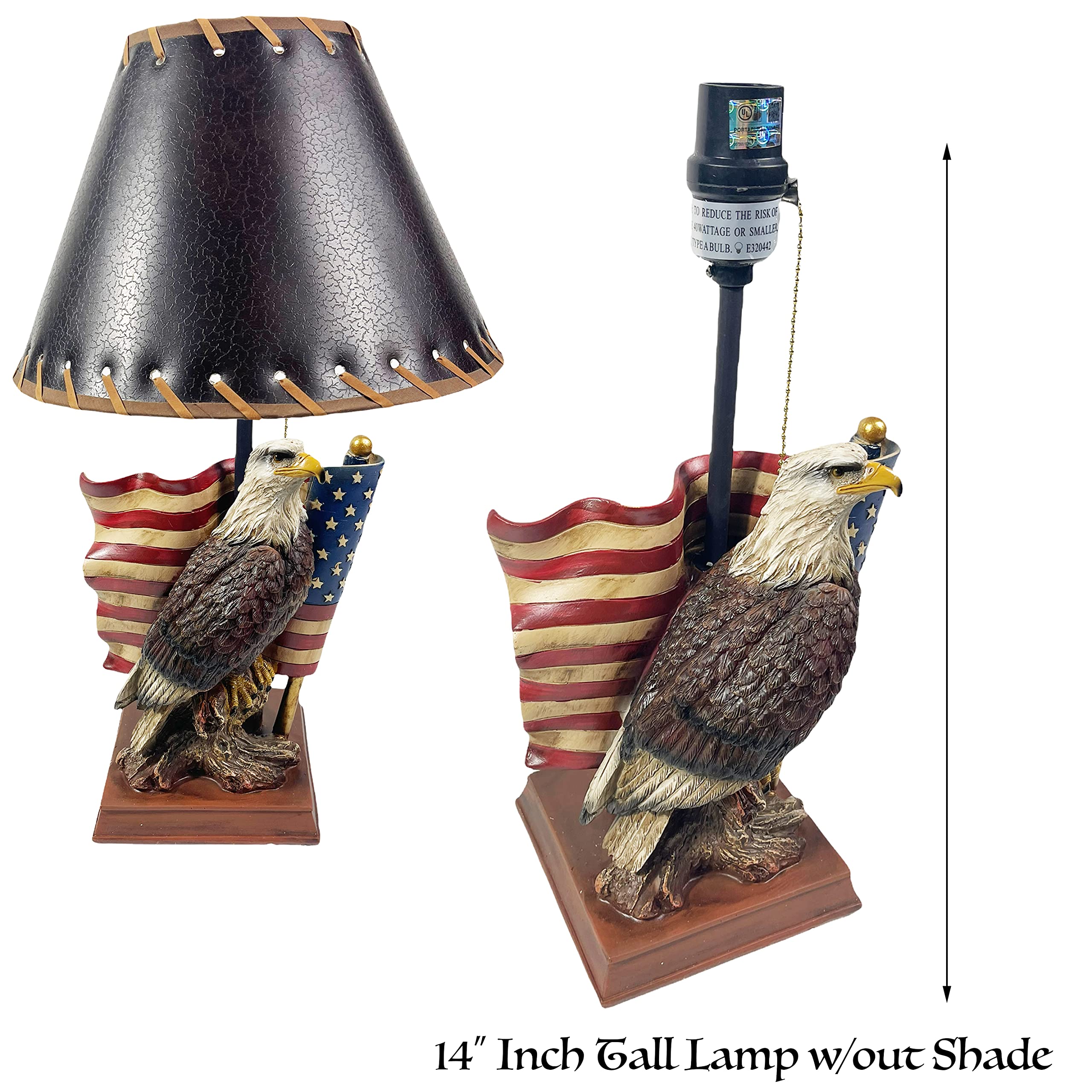 Patriotic American Bald Eagle & USA Flag Table Lamp - Eagle Statue Desk Lamp for Office, Bedroom, Military Pride Decor - Perfect Gift for Veterans Day, Independence Day & Home Decor