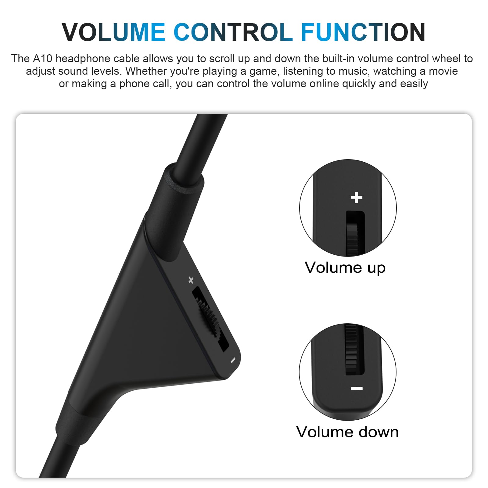 Astro A10 Headset Cable with Volume Control - 6.6ft Replacement Cable for Astro A40, A40 TR, A30 Headsets - Compatible with PS4, PS5, Xbox One Controllers - Perfect for Gaming, Streaming & Voice Chat