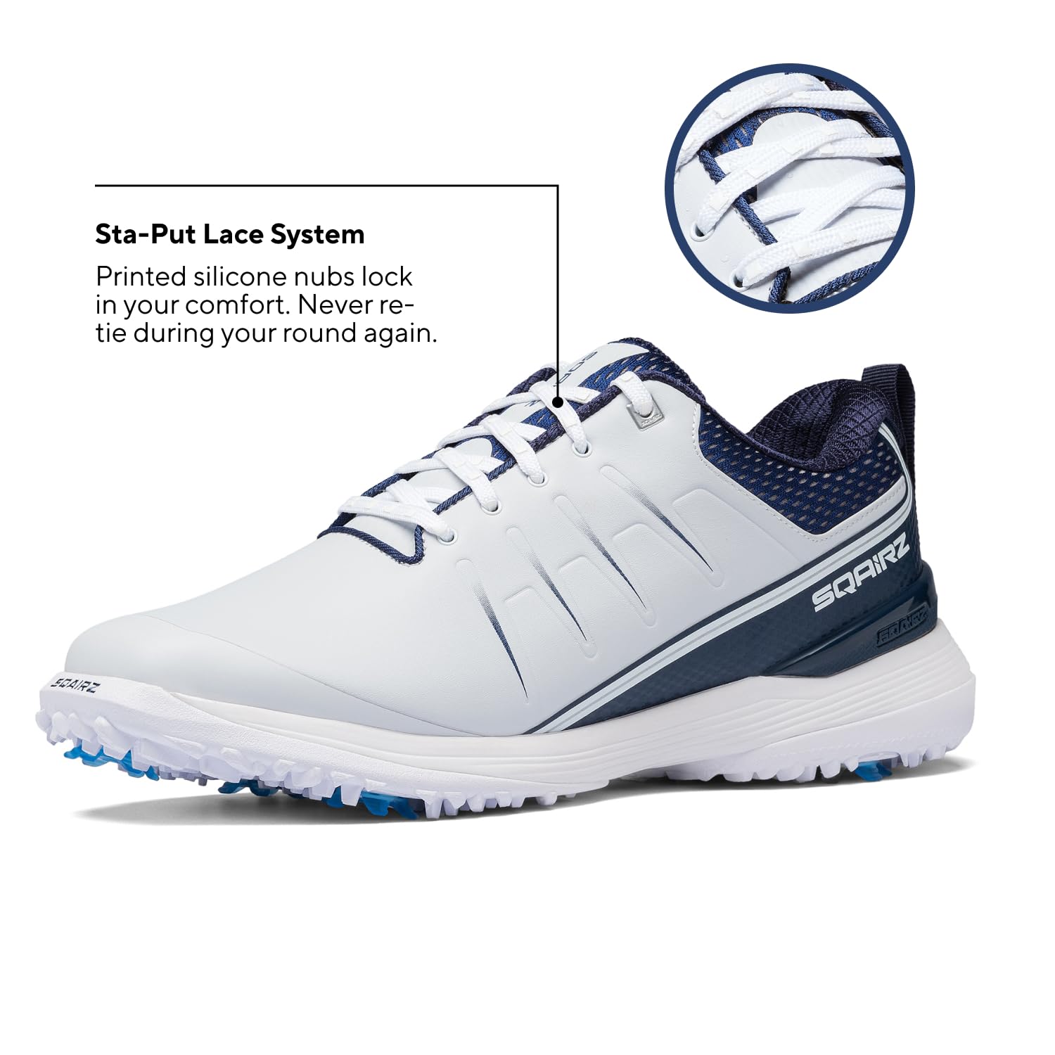 SQAIRZ Speed2 Men's Golf Shoes - Waterproof Spiked Athletic Golf Footwear for Balance & Performance with Replaceable Spikes | Perfect for Golf Course Play & Training Sessions
