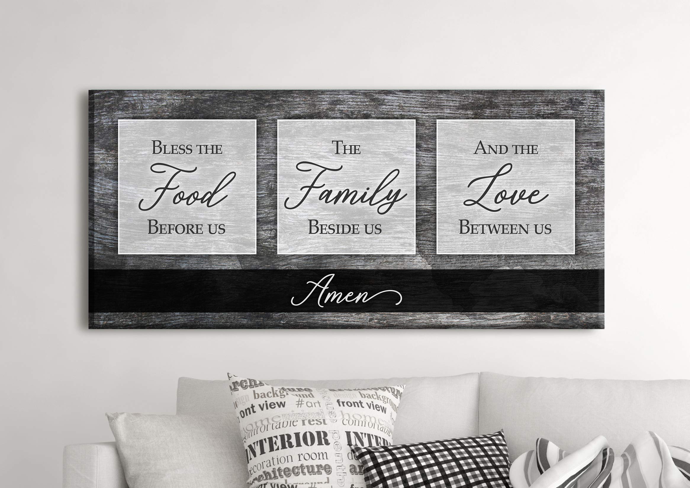 Bless the Food V2 Grey Framed Kitchen Wall Art Sign - 60x27 Inches Rustic Dining Room Decor for Farmhouse & Modern Homes - Perfect for Kitchens, Dining Areas & Entryways
