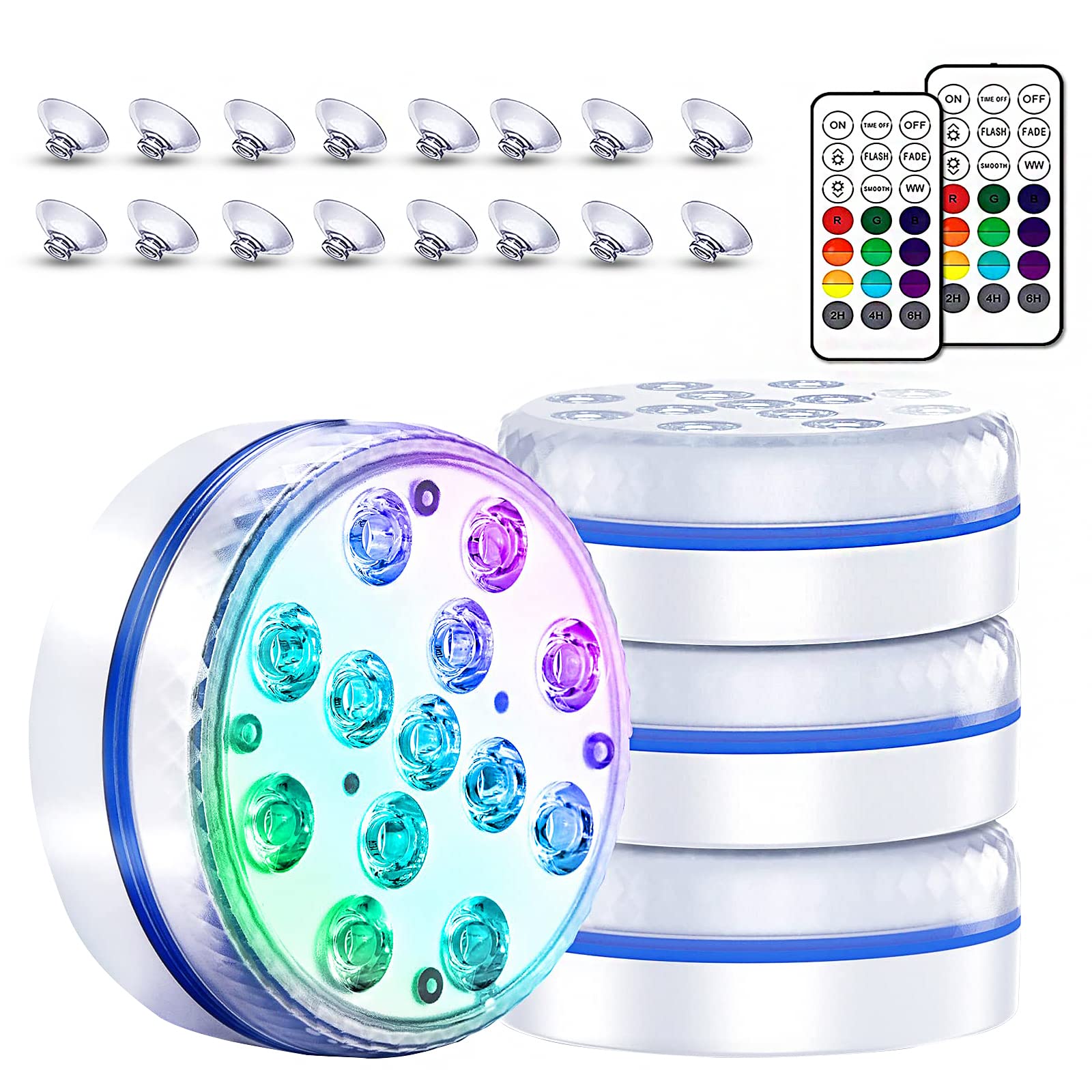 SUPCHON Submersible LED Pool Lights with Remote Control - Magnetic & Suction Cup Design for Inground Pools, Hot Tubs, Spas, Bathtubs - Waterproof Underwater Lights for Parties, Decor & Relaxation (4 Pack)