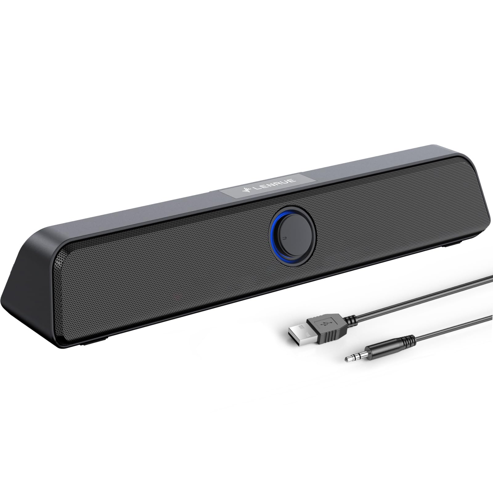 LENRUE 5W Dual USB Computer Speakers with USB-A/USB-C & 3.5mm Audio - Compact PC Soundbar for Desktop, Laptop, Tablet - Plug & Play Black Speakers for Home Office, Gaming & Music Streaming