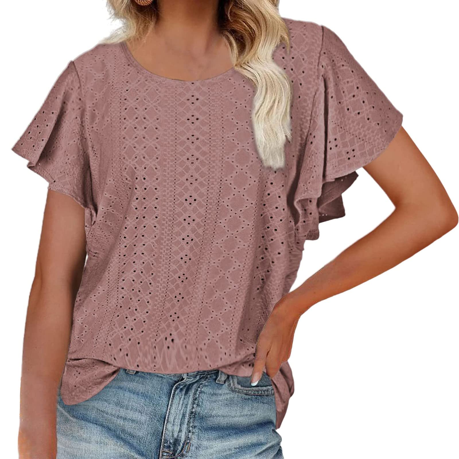 Women's Casual Short Sleeve Polka Dot Tunic Top with Square Neck - Flowy Blouse for Summer, Work & Everyday Wear | Perfect for Office, Date Night and Weekend Outfits