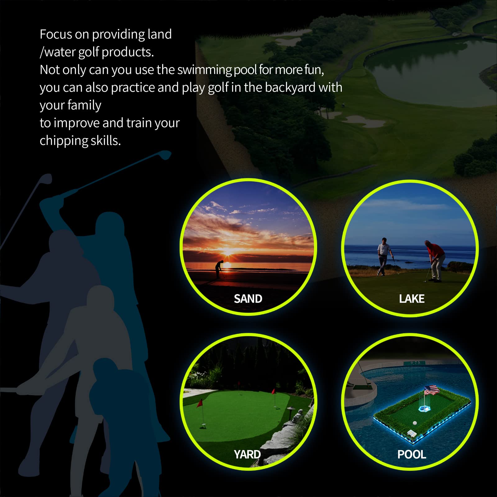 LED Floating Golf Green for Pool - 16 Color Remote Control Chipping Mat with Ring & Edge Lights - Perfect for Nighttime Backyard Swimming Pool Games & Outdoor Entertainment