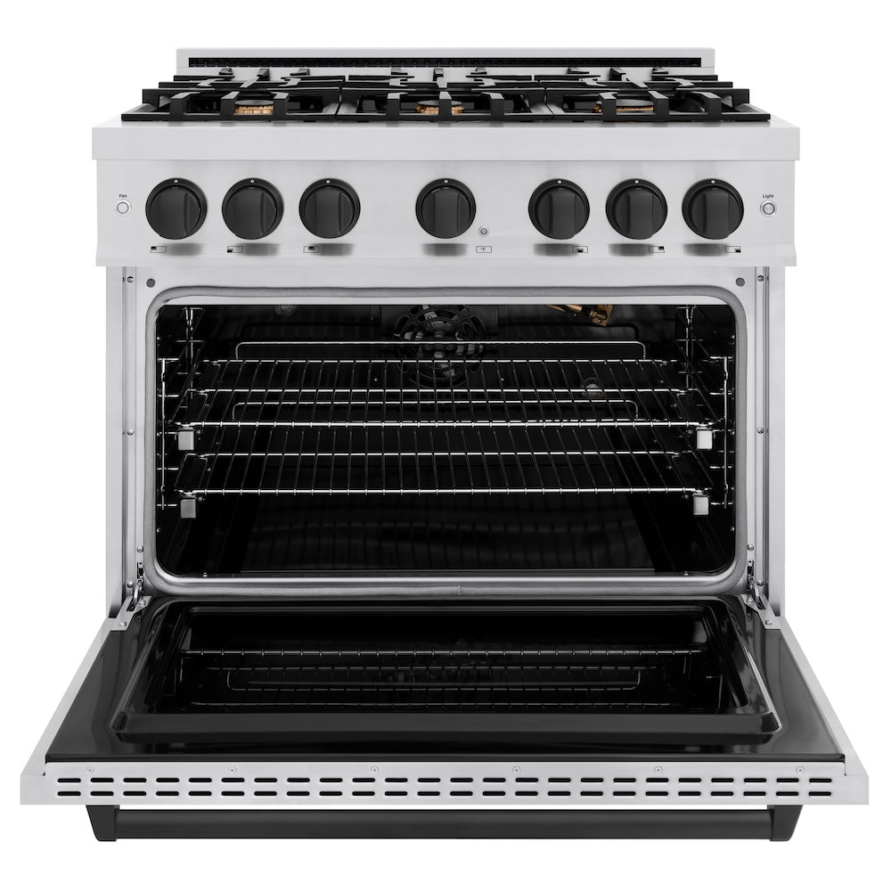 ZLINE Autograph Edition 36 Inch 5.2 Cu Ft Classic Gas Range with 6 Burner Cooktop & Convection Gas Oven - Stainless Steel with Matte Black Accents (CGRZ 36 MB) - Perfect for Modern Kitchens, Home Chefs & Entertaining