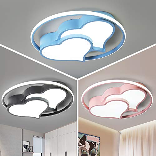 LITFAD Acrylic Heart LED Ceiling Light - Dimmable Modern Flush Mount Lamp for Kids Bedroom, Nursery, or Playroom - Remote Control & Stepless Dimming - Nordic Style Candy Blue - Perfect for Romantic Decor, Children's Rooms, and Cozy Spaces