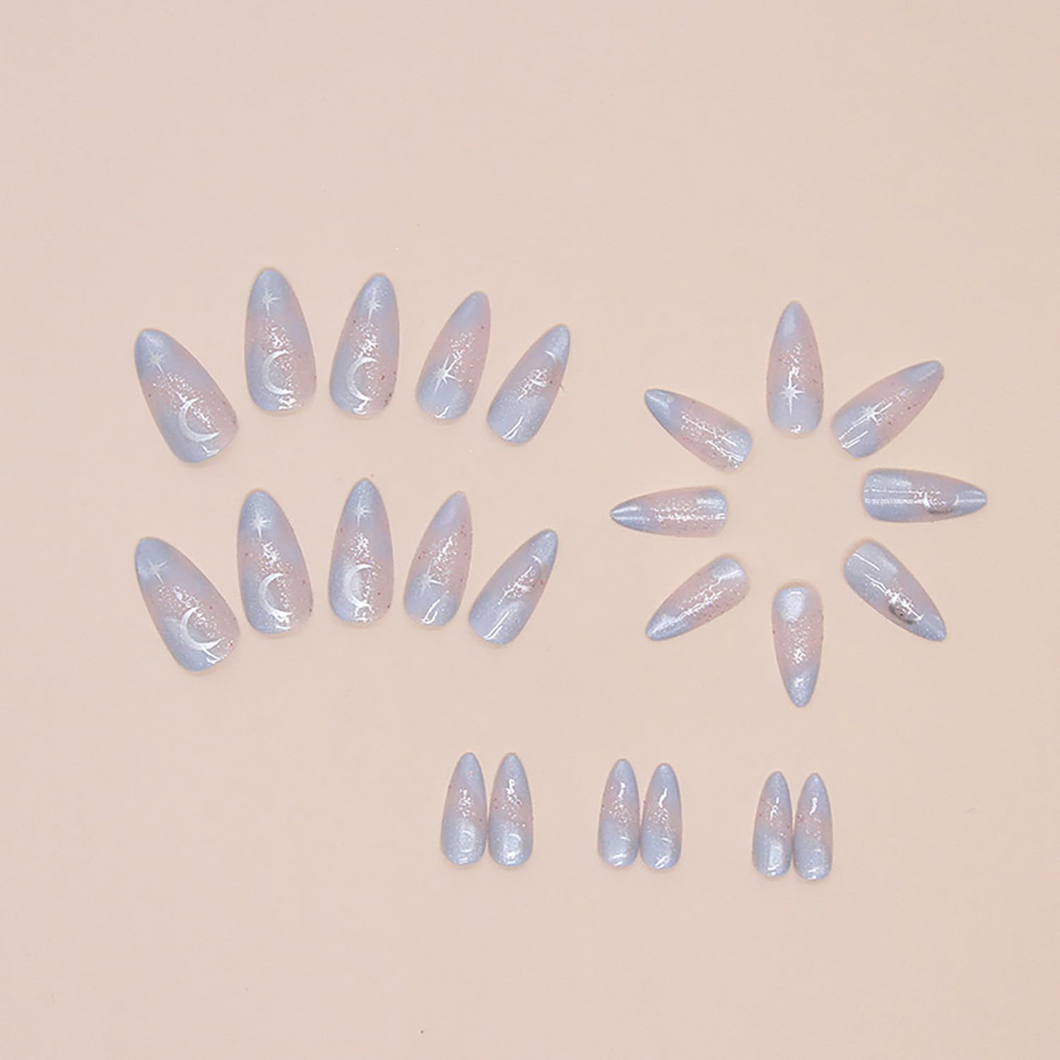 24Pcs Glossy Almond Press-On Nails - Full Cover Acrylic Fake Nails with Elegant Designs, Medium Length Reusable False Nails for Women & Girls (W1578) - Perfect for Parties, Weddings, Date Nights & Everyday Glam