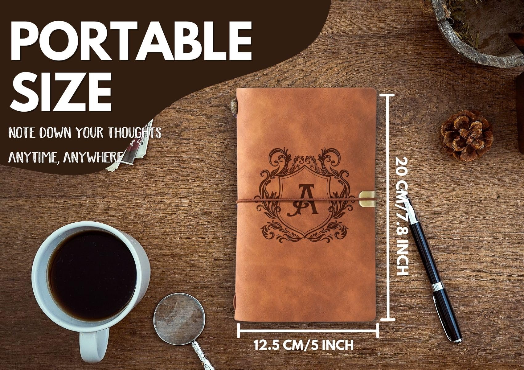 Personalized Leather Journal Notebook - Monogrammed Refillable Sketchbook & Travel Diary, 7x5 Inches Brown Lined Planner - Perfect Christmas, Birthday Gifts for Men & Women - Ideal for Writing, Drawing & Travel Journaling