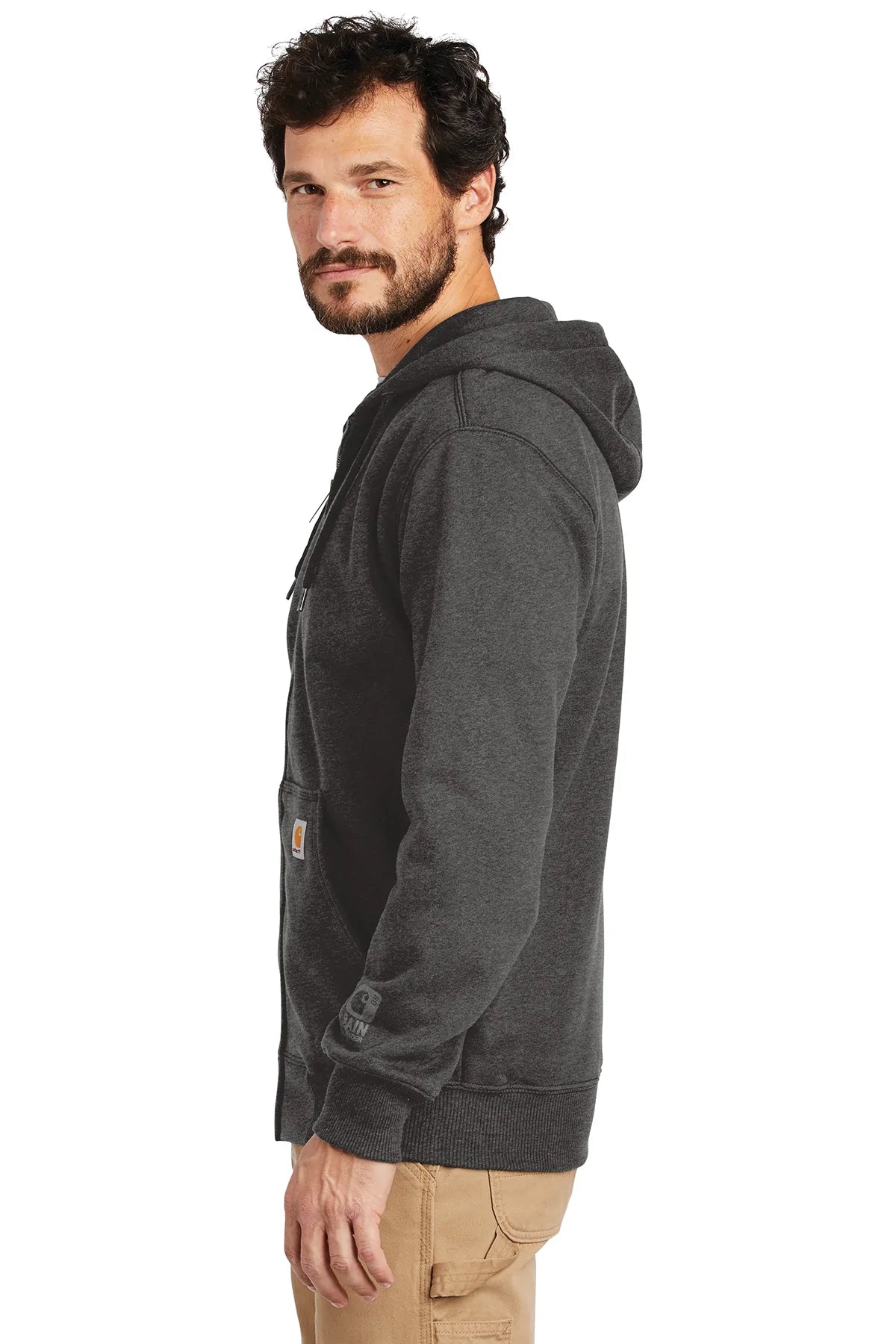 Carhartt Rain Defender Paxton Custom Zip Hoodies for Men - Water-Resistant Carbon Heather Pullover for Outdoor Work & Casual Wear