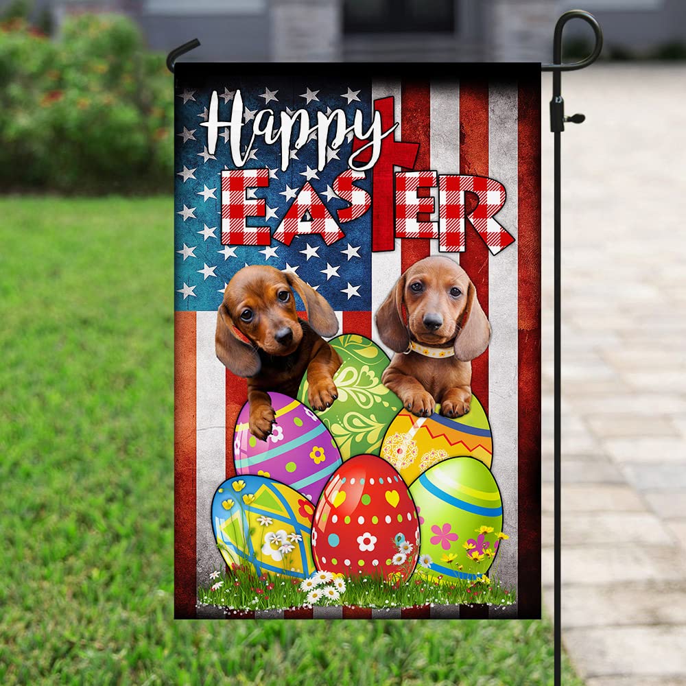 American Flag with Dachshund Dog Design - Easter Egg Hunt Outdoor Decoration for Yard, Garden & Home | Patriotic Seasonal Decor for Holidays & Festivals