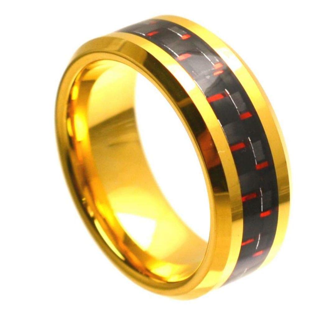 Premium High Polish Gold Plated Tungsten Black Carbon Fiber Eternity Wedding Band Ring - Perfect for Anniversaries, Engagements & Special Occasions