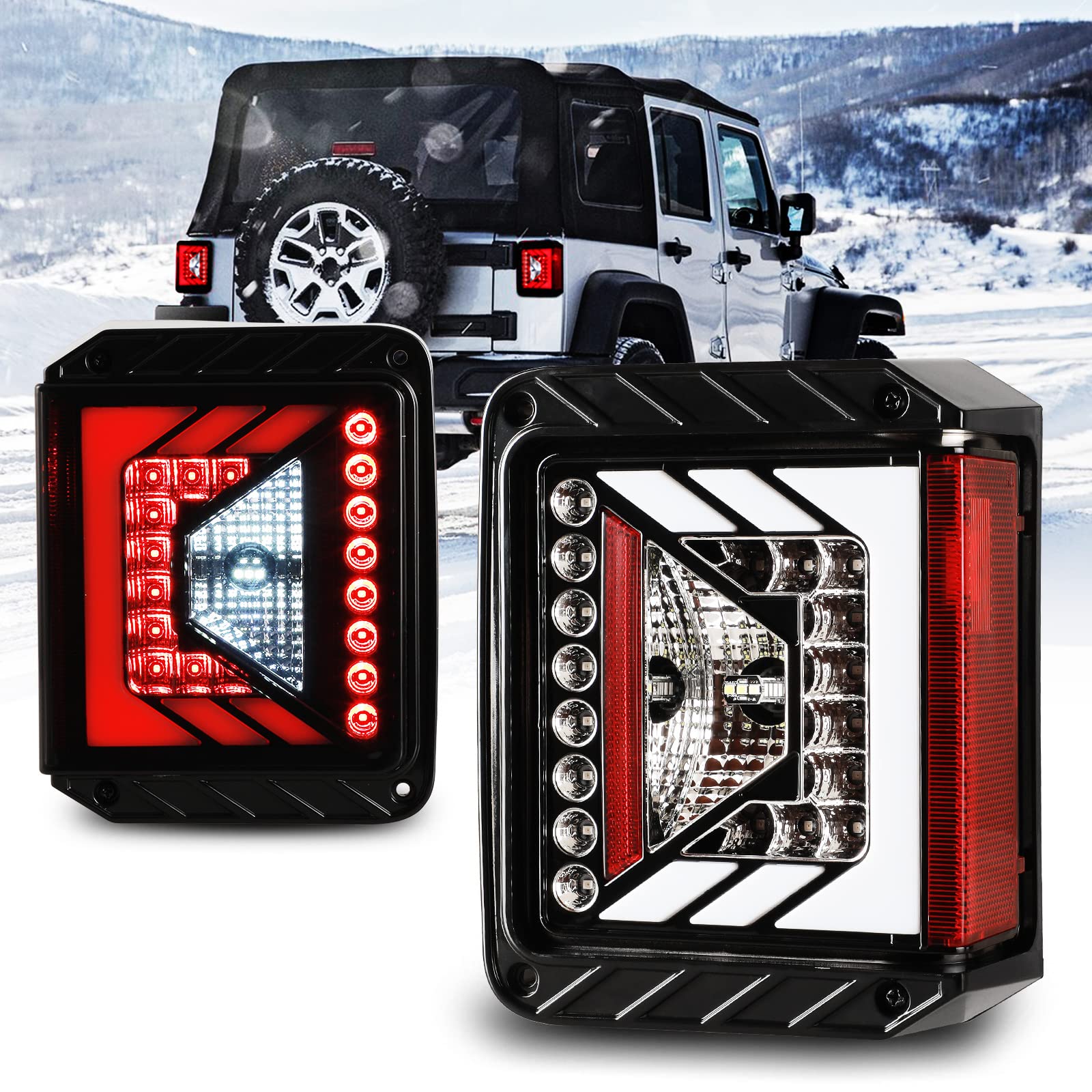 LED Tail Lights Assembly for Jeep Wrangler JK 2007-2018 - Direct Replacement Rear Tail Lamps with Clear Lens (Plug & Play) - 1 Pair - Perfect for Off-Roading & Night Driving