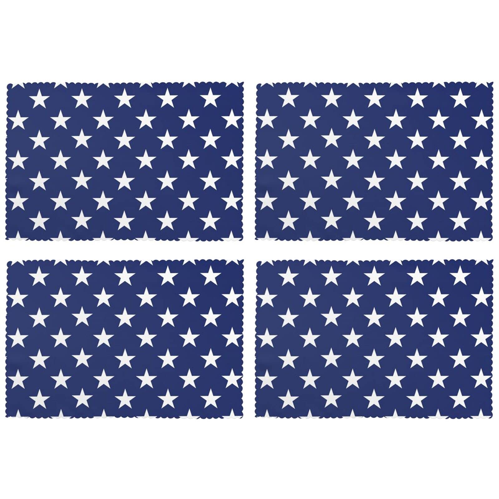 VunKo American Flag Placemats Set of 4 - Patriotic Blue Star Table Mats 12x18 Inch, Washable & Heat-Resistant for Kitchen Dining - Perfect for 4th of July, Memorial Day, and Everyday Home Decor