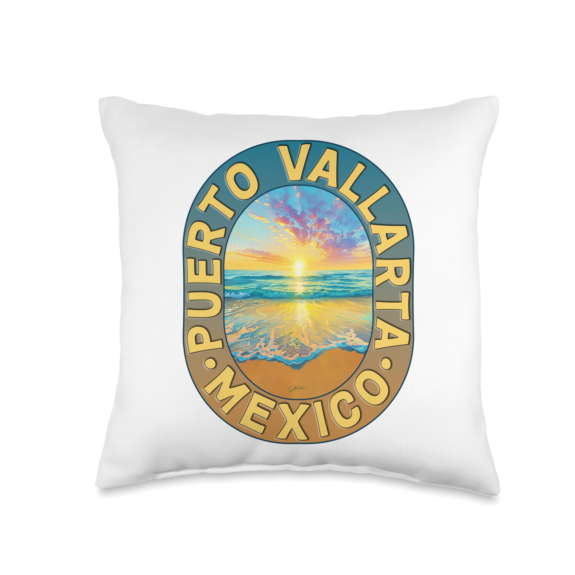 Puerto Vallarta Mexico Beach Throw Pillow - Tropical Coastal Decor for Sofa, Bed & Outdoor Patio - Soft Decorative Cushion for Home, Vacation Rental & Beach House
