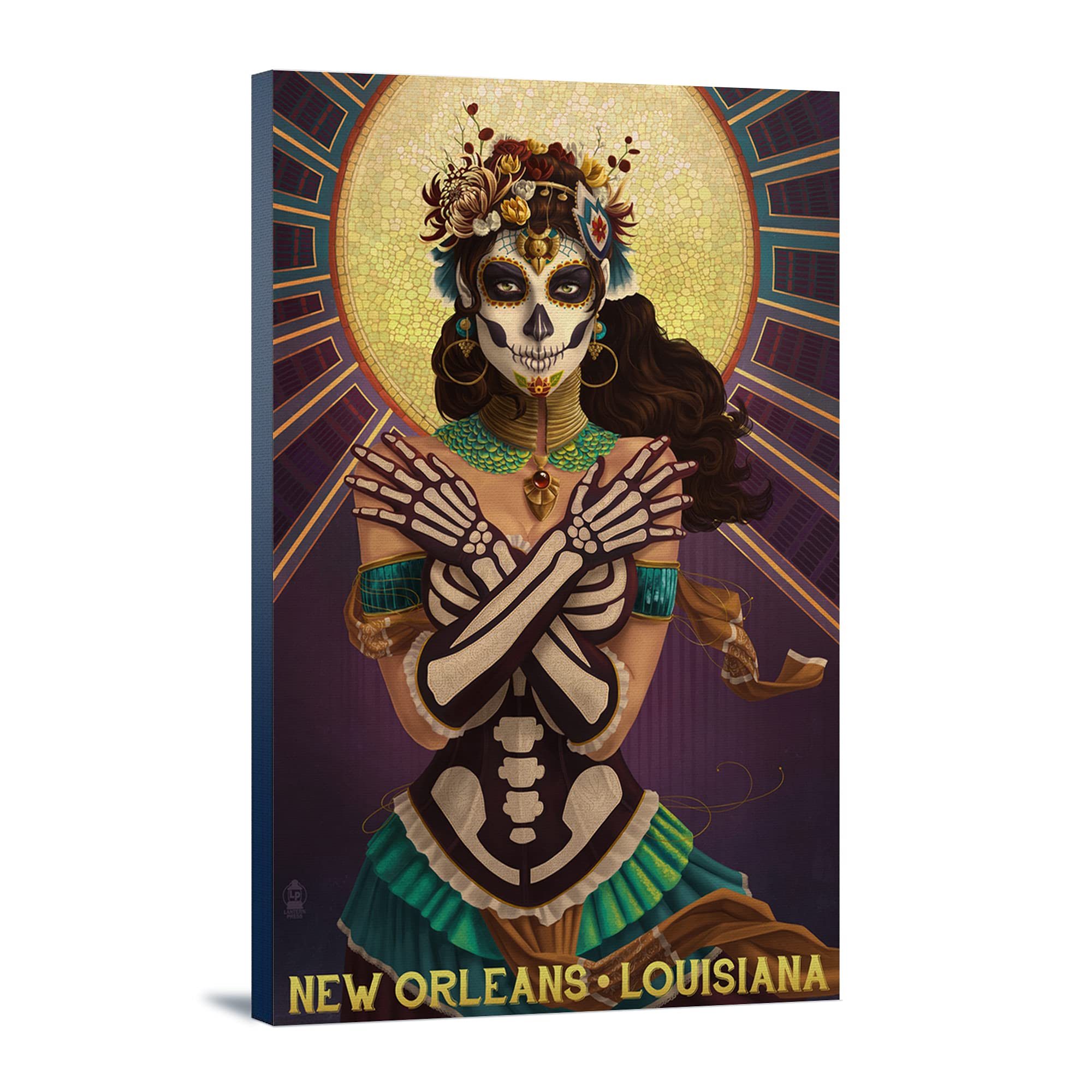 Day of the Dead Crossbones Canvas Art - 24x36 Gallery Wrapped New Orleans Inspired Wall Decor - Perfect for Halloween, Dia de los Muertos Celebrations & Gothic Home Decor