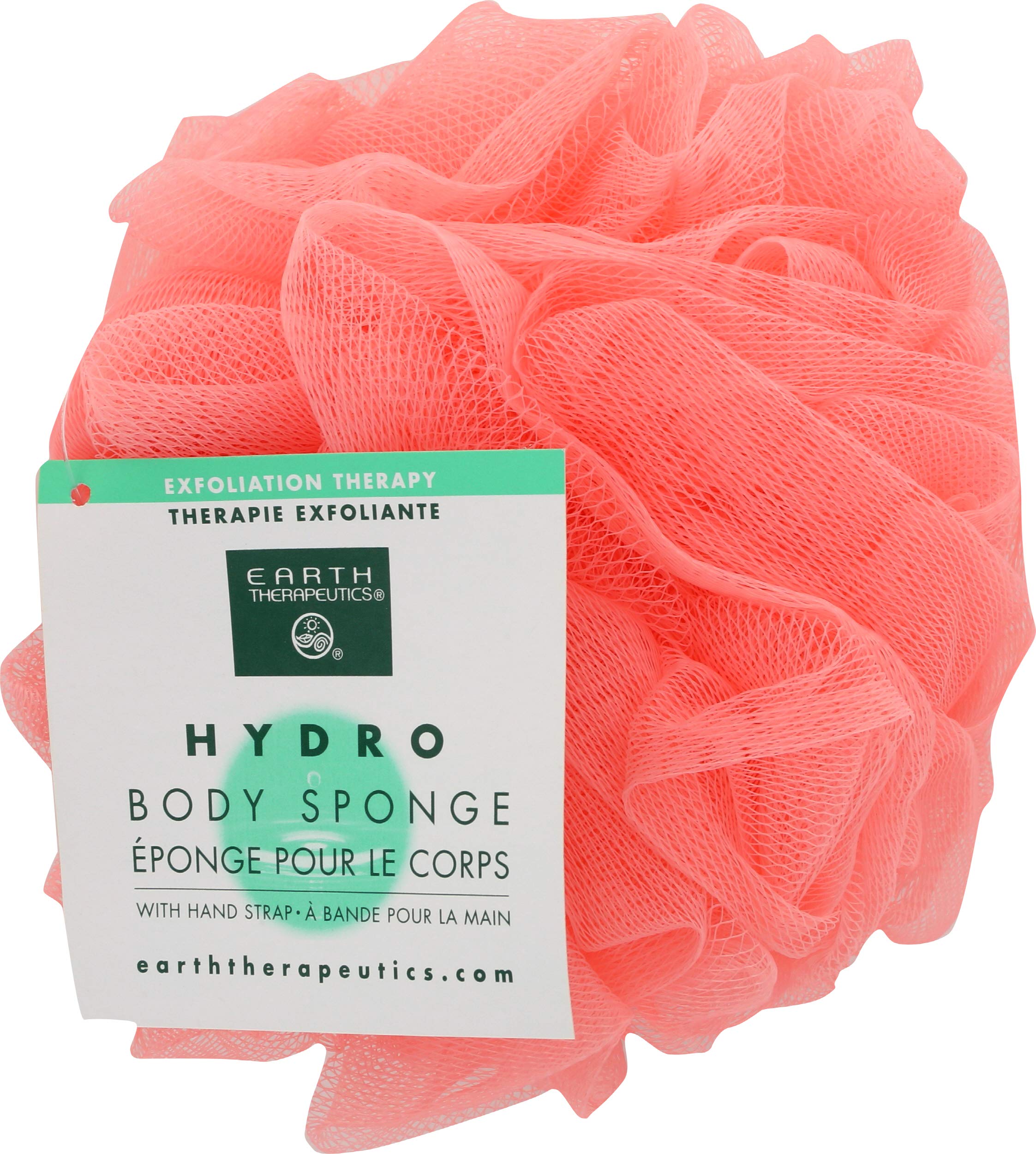 Earth Therapeutics Hydro Body Sponge with Hand Strap - Exfoliating Bath Sponge for Soft Skin, Peach Color - Perfect for Shower, Bath & Spa Relaxation
