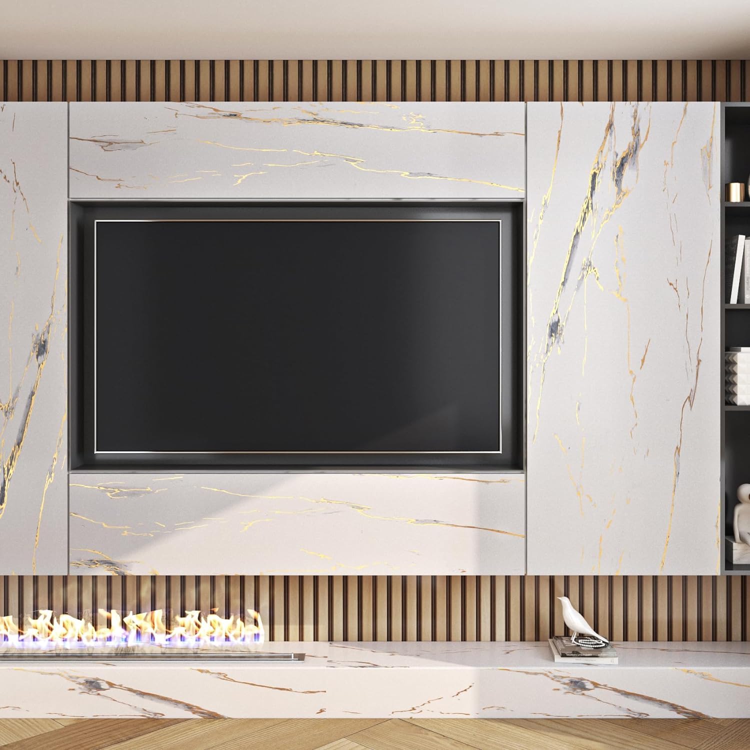 FunStick 40CMx6M Gold White Marble Contact Paper - Waterproof Self-Adhesive Vinyl for Countertops, Cabinets & Walls | Peel & Stick Wallpaper for Kitchen, Bathroom & Home Decor