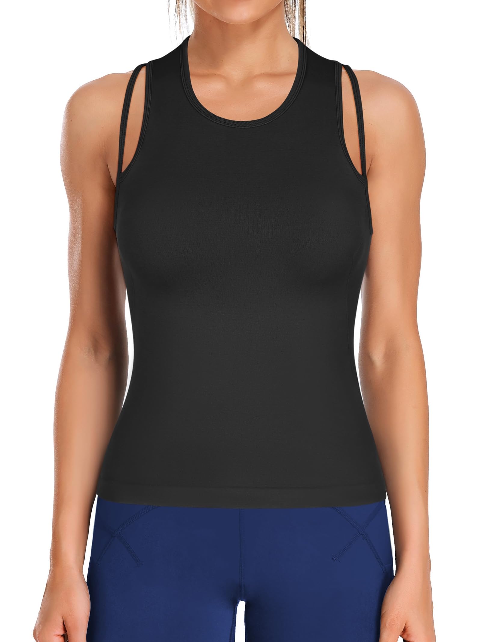 ATTRACO Women's Ribbed Yoga Top - Double Strap Workout Tank for Running, Gym & Fitness - Breathable Cropped Athletic Shirt for Yoga, Pilates & Active Lifestyle