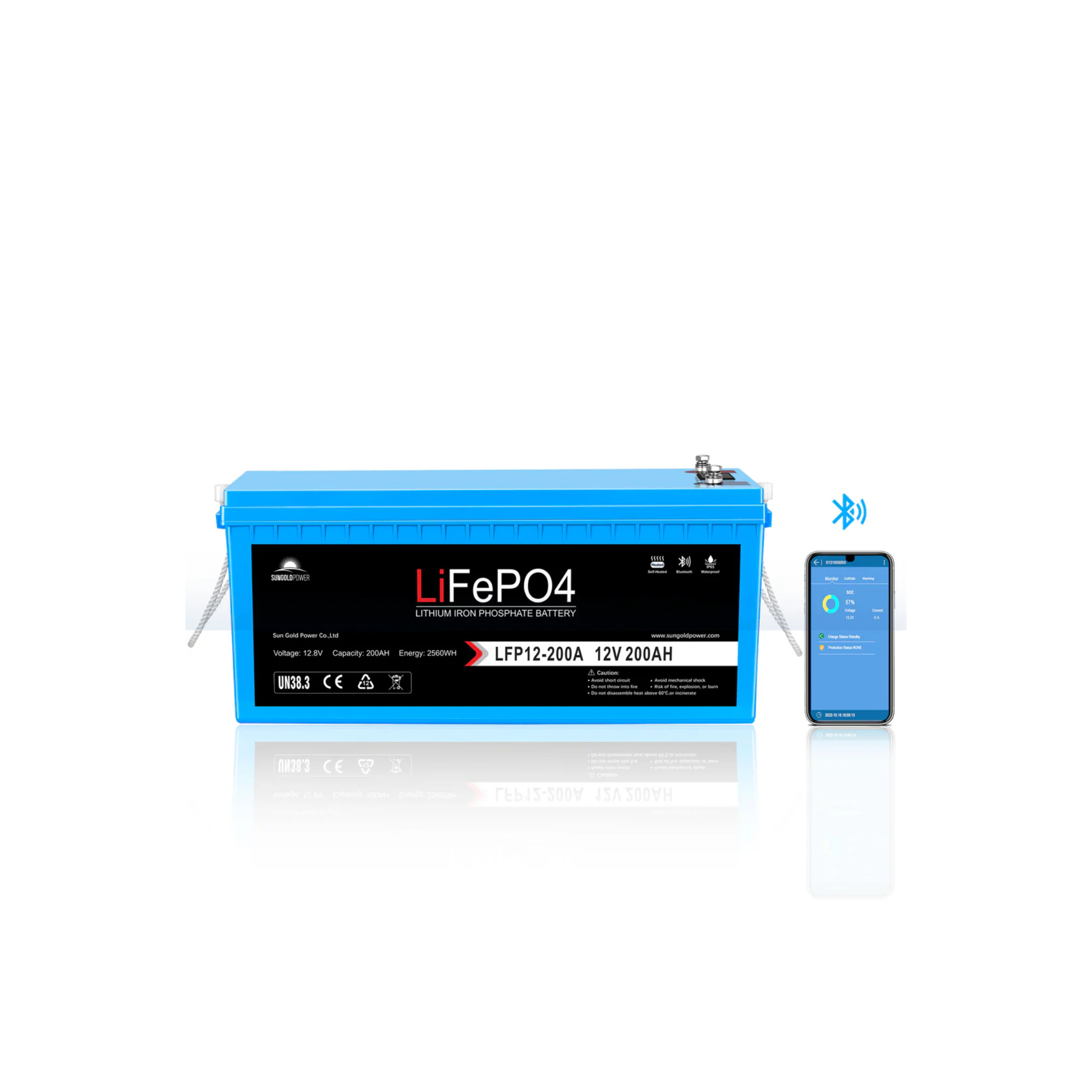 SunGoldPower 12V 200AH LiFePO4 Deep Cycle Lithium Battery with Bluetooth, Self-Heating & IP65 Protection - Perfect for RVs, Solar Systems, Marine & Off-Grid Power Storage - SGP12V200S