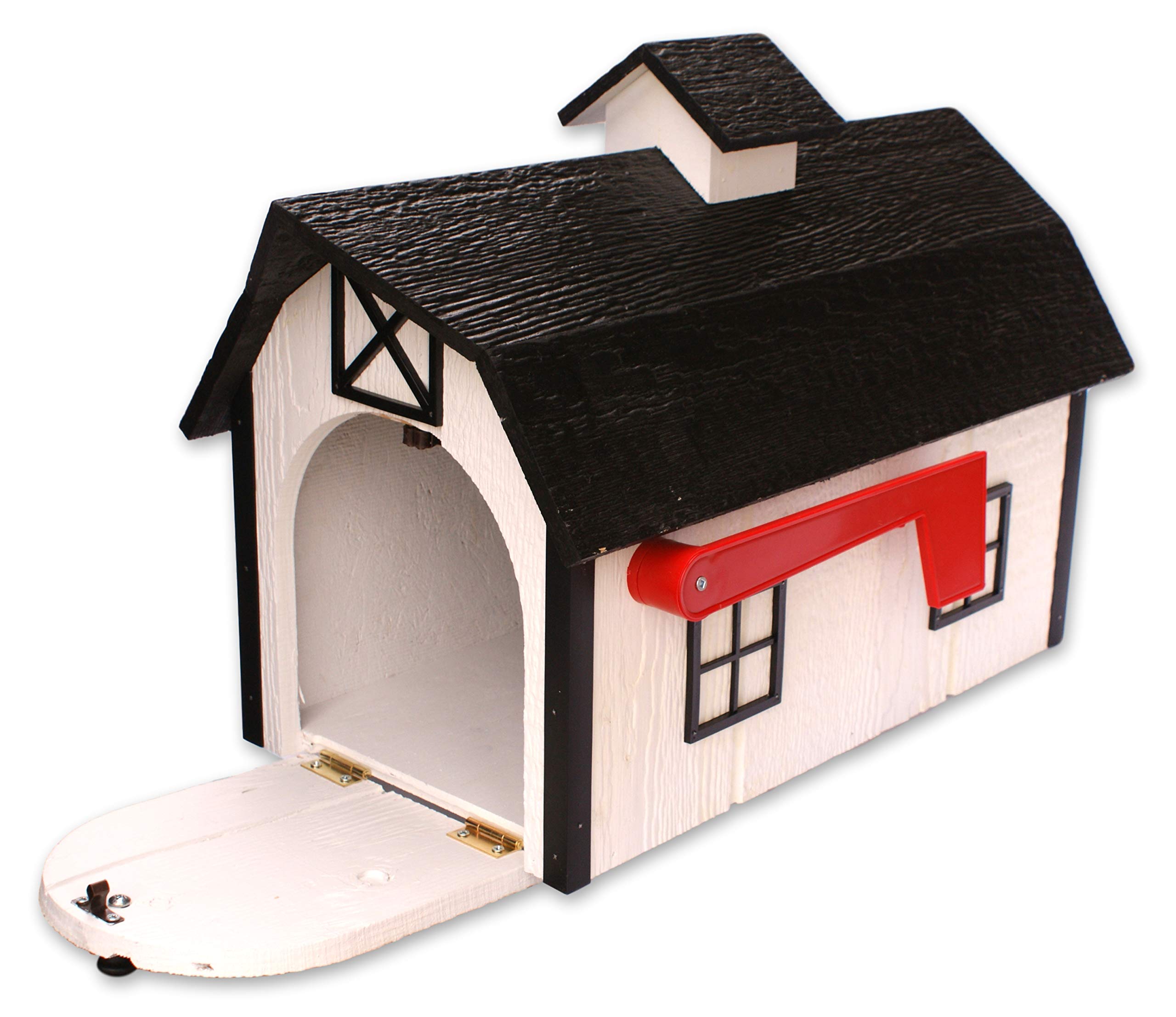 Amish-Made Deluxe Wooden Mailbox - Dutch Barn Style with Rustic Cupola (White & Black Trim) | Handcrafted Outdoor Mailbox for Farmhouse, Cottage & Countryside Homes