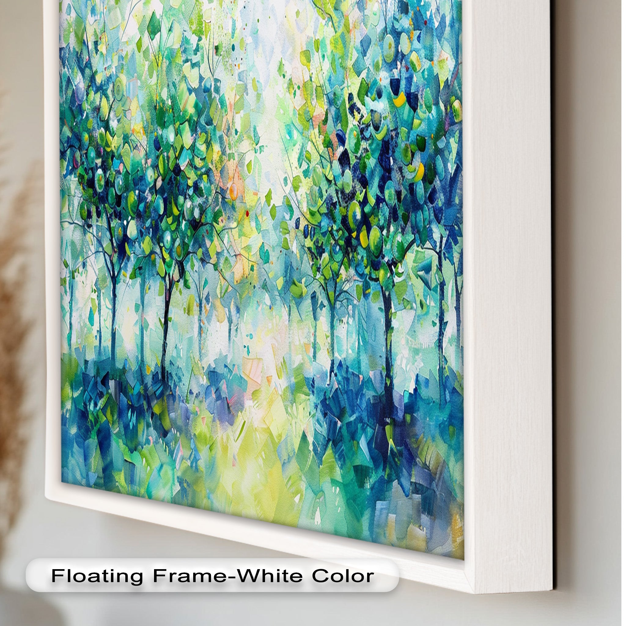 Blue & Green Forest Landscape Abstract Nature Oil Painting - Handmade Canvas Wall Art for Living Room, Bedroom & Office Decor