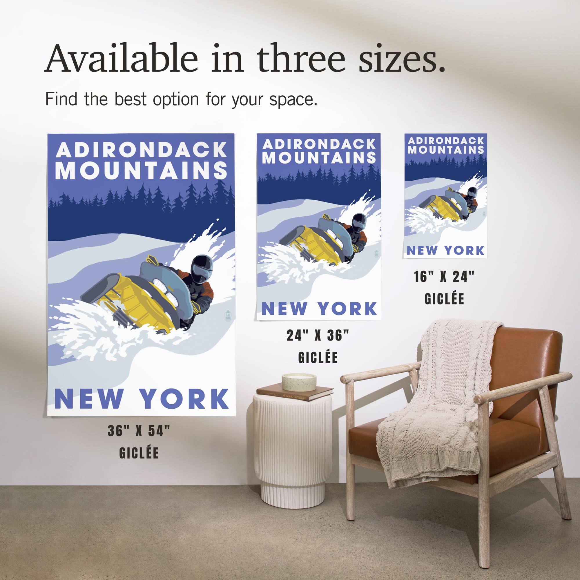 Lantern Press 16x24 Inch Giclee Print - Adirondack Mountains Winter Landscape with Snowmobile Scene | Premium Wall Art for Home & Office Decor | Perfect for Living Room, Bedroom or Cabin