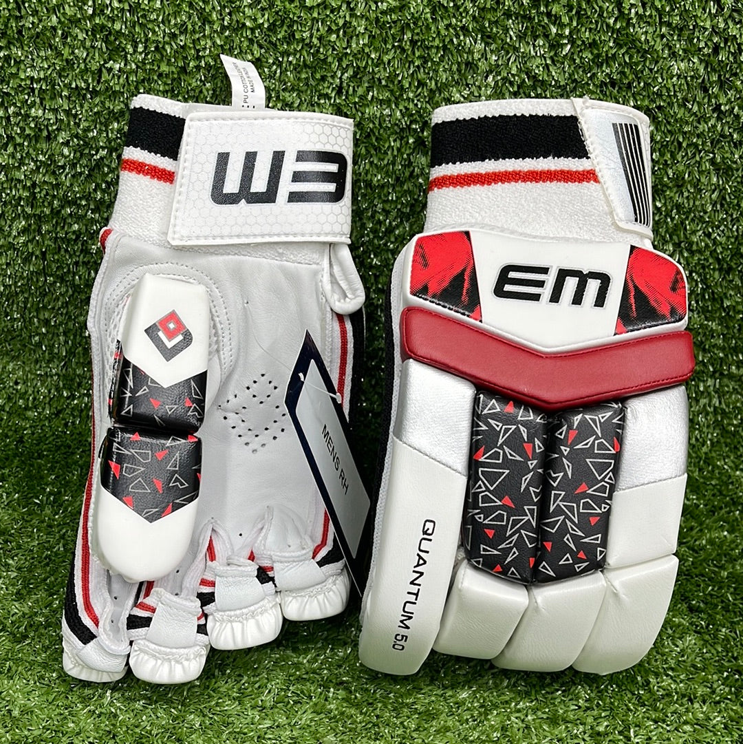 EM Quantum 5.0 Adult Cricket Batting Gloves - Premium Leather Protection for Cricket Players - Perfect for Practice & Matches